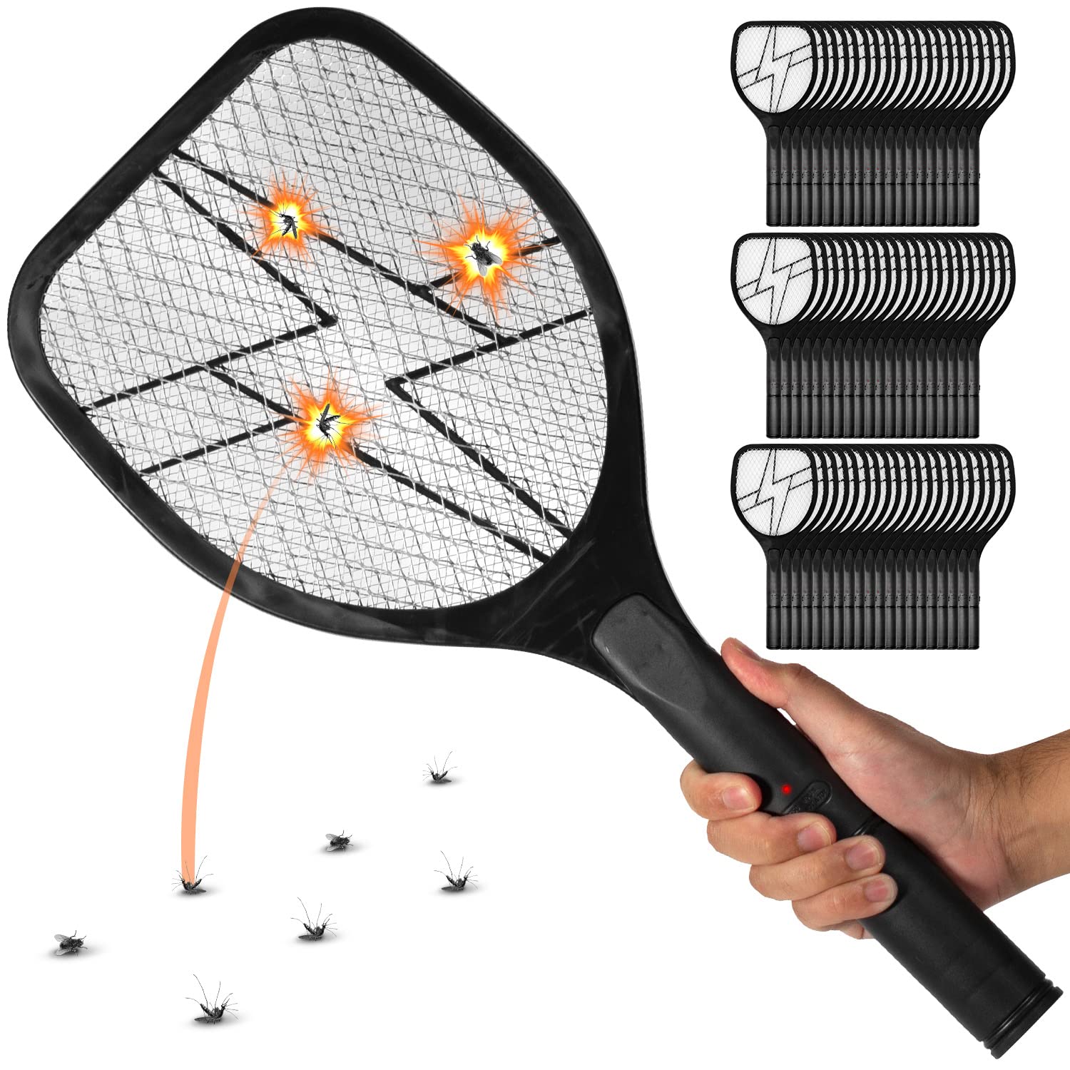 BugKwikZap [60 PCS] Bulk of Electric Bug Zapper 2750 V Electric Bug Zapper 2750V, Rechargeable Battery Powered Fly Swatter, Mosquito Killer Racket