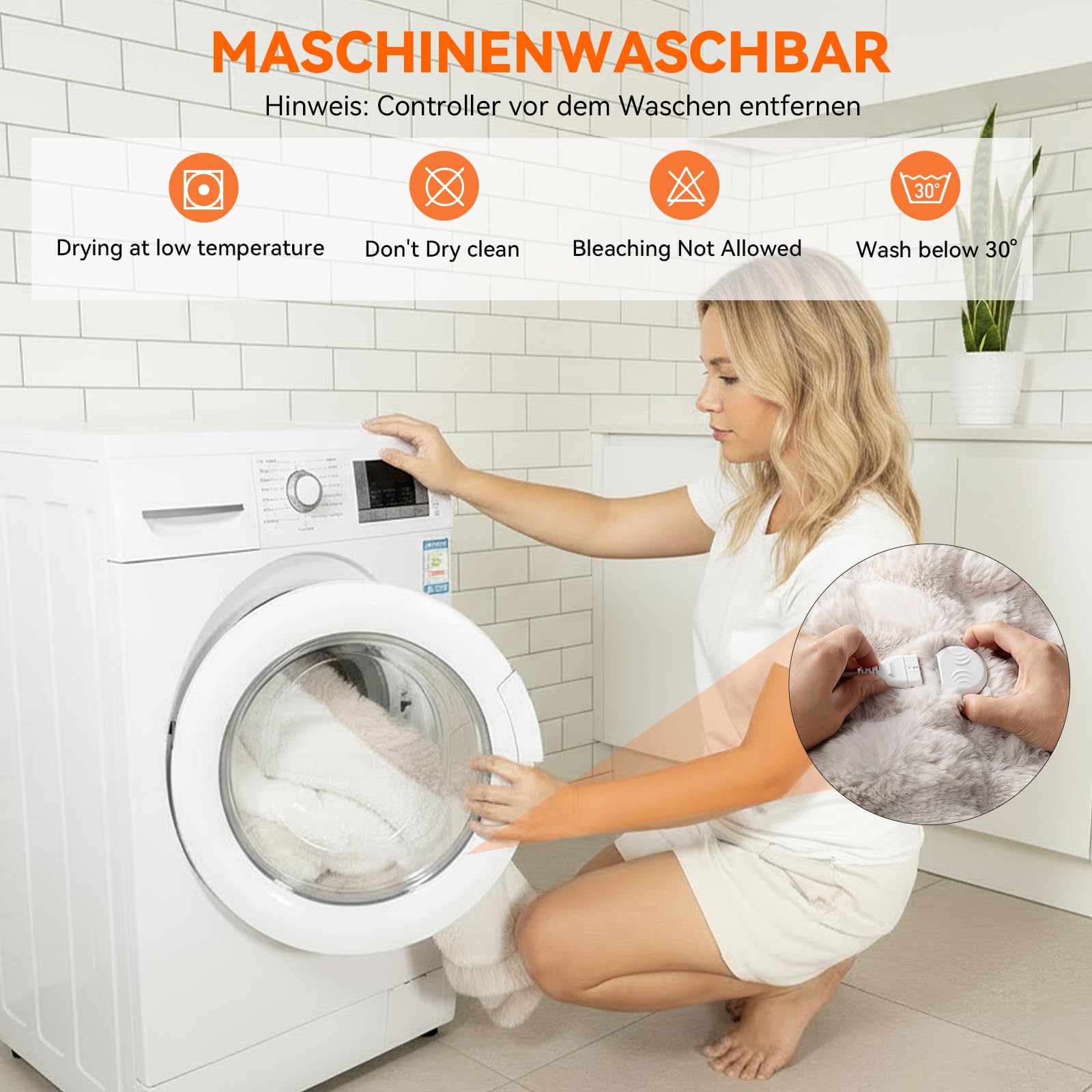 Warmfay Heizdecke mit Abschaltautomatik, 180 × 130 cm Kunstfell Kaninchen Fleece Wärmedecke Elektrisch Heizdecke mit 8 Heizstufen & 1-12H Timer, Waschbar Kuscheldecke für Bett & Sofa - Aprikose