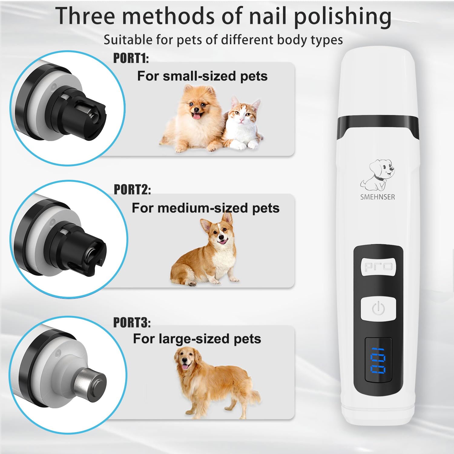 Dog Nail Grinder,Quiet Dog Nail Grinder for Large Medium Small Dogs Paw & Cats Claw, Dual Light USB Rechargeable Electric 2-Speed Pet Toenail Grooming Supplies, Gifts for Cat/Dog Lovers (M2) - image 3