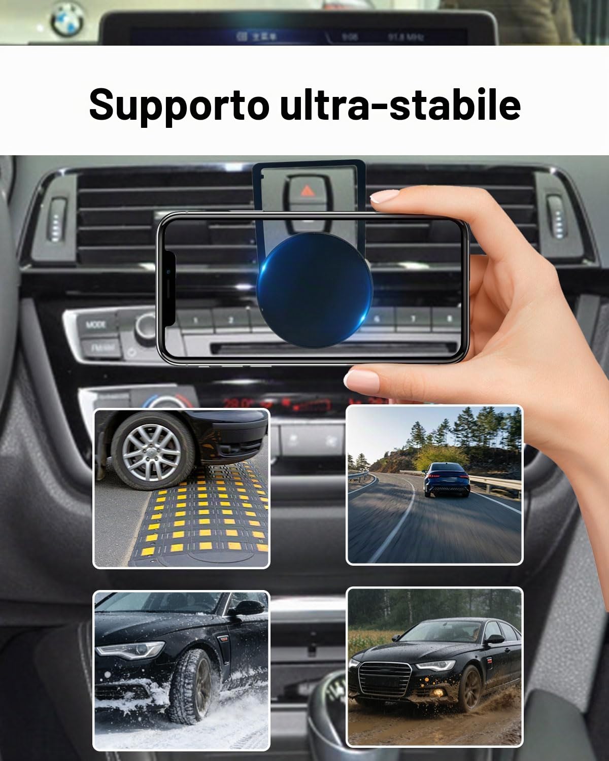 Supporto magnetico per cellulare auto per BMW 1/3/4 Series M3 M4 F20 F30 F31 F32 F33, girevole a 360°, compatibile con supporto auto Magsafe per iPhone 17 16 15 14 e GPS