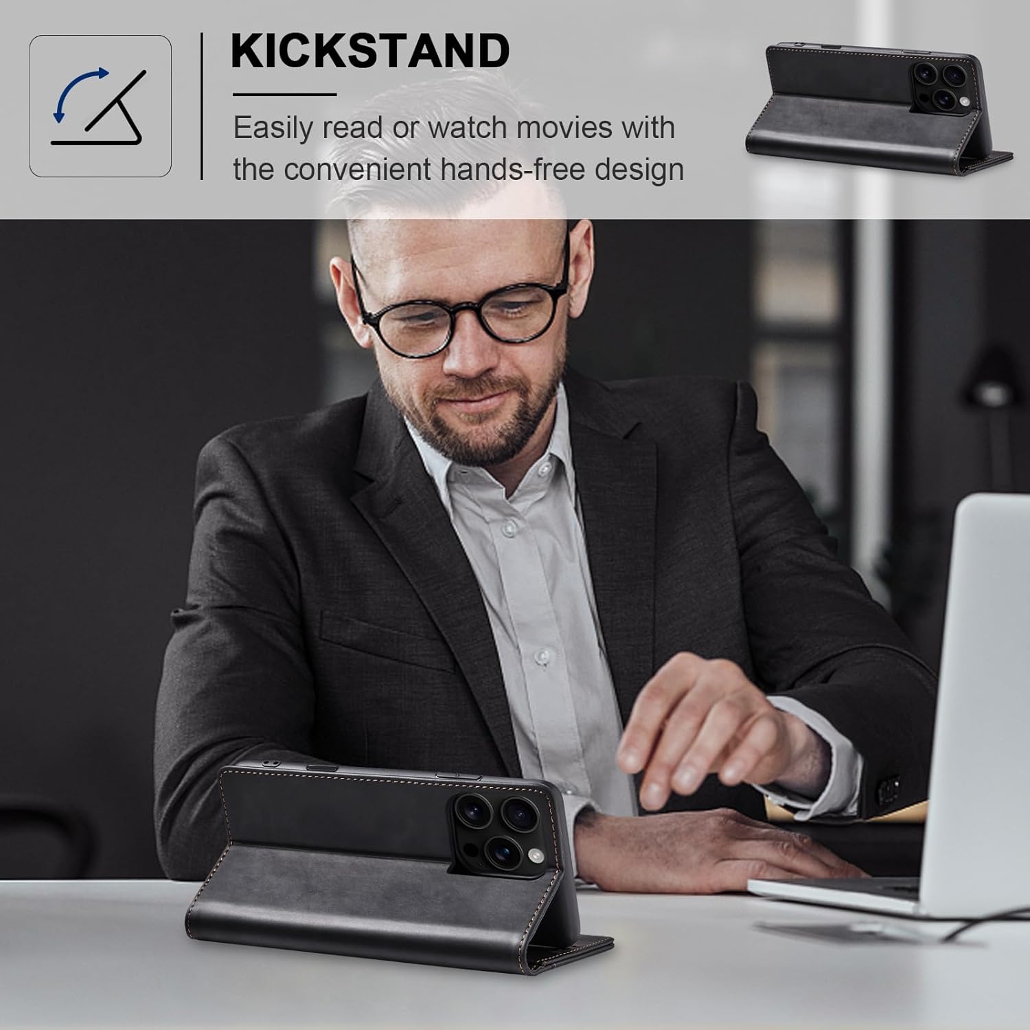 Jasonyu Flip Wallet Case for iPhone 16 Pro Max,Leather Magnetic Folio Cover with Card Holder,Kickstand - TPU Shockproof Durable Protective Phone Case,Black - Image 5