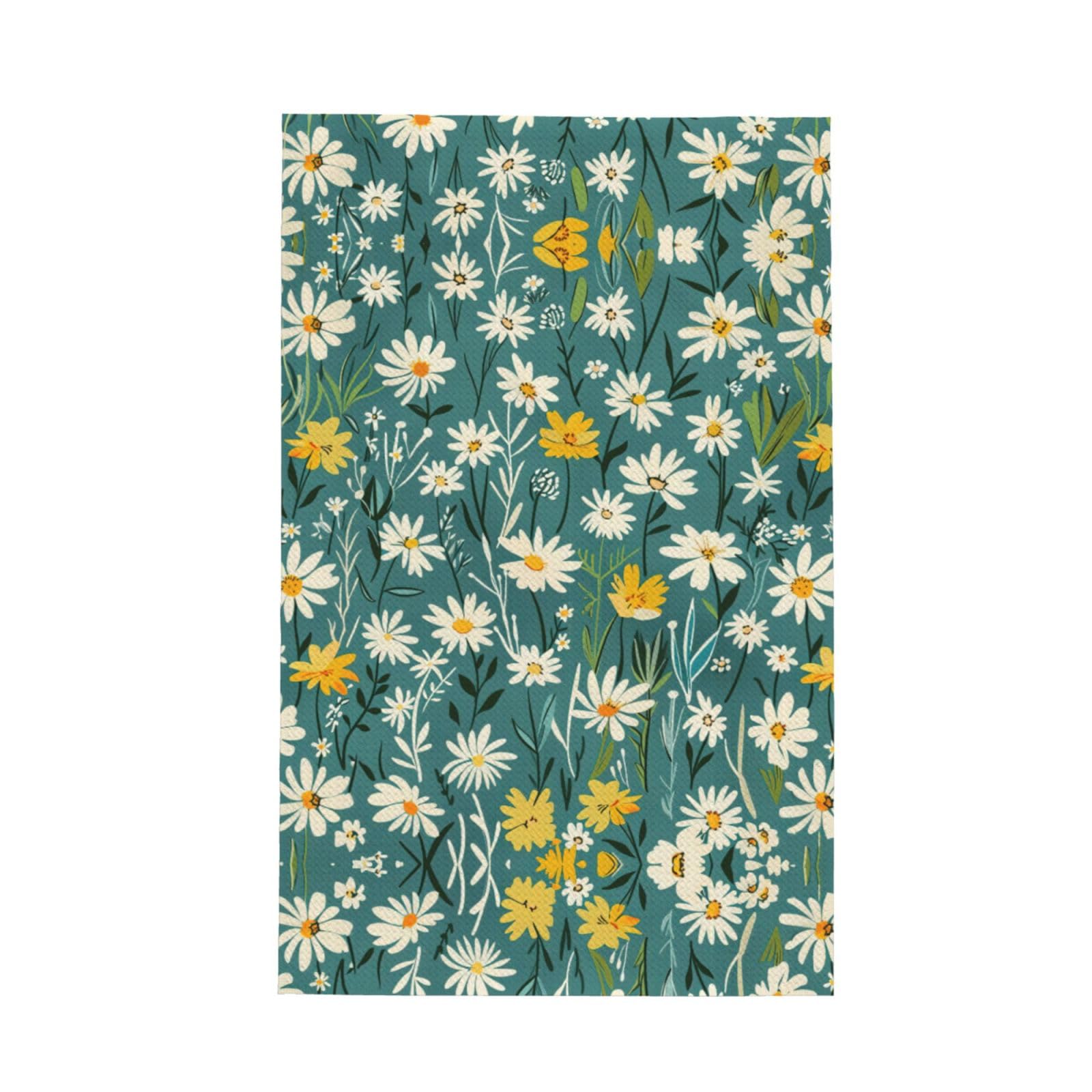 Xxahnbm Black Bold Teal Yellow Daisy Meadow Print Waffle Kitchen Towel,Absorbent Hand Towel