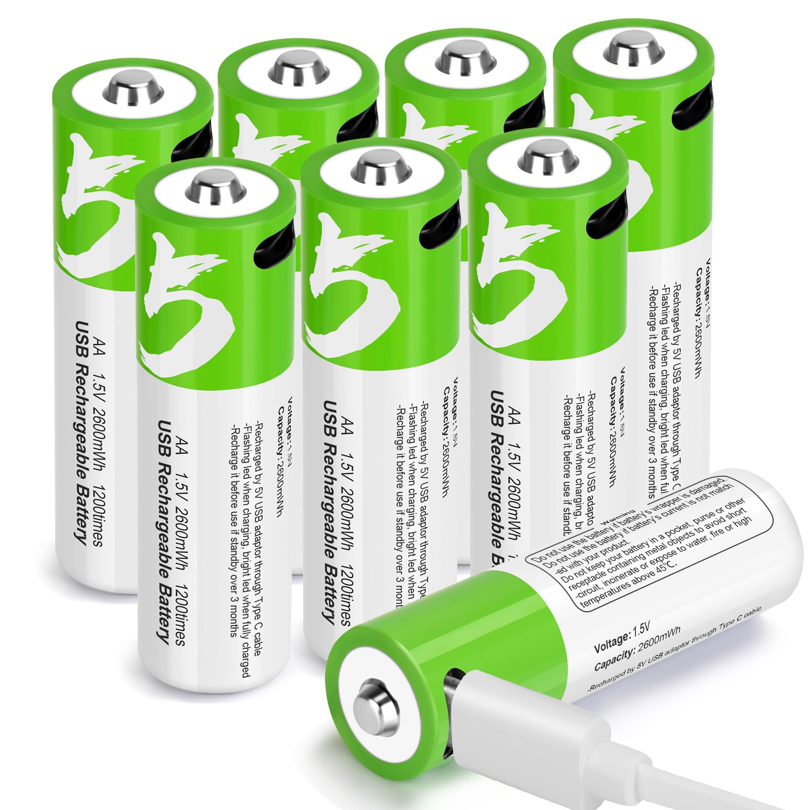 Batteries AA Size 8 Pack, 1.5V 2600mwh Rechargeable Lithium lon AA Batteries for Toys, Remote Control,Blink Outdoor Camera