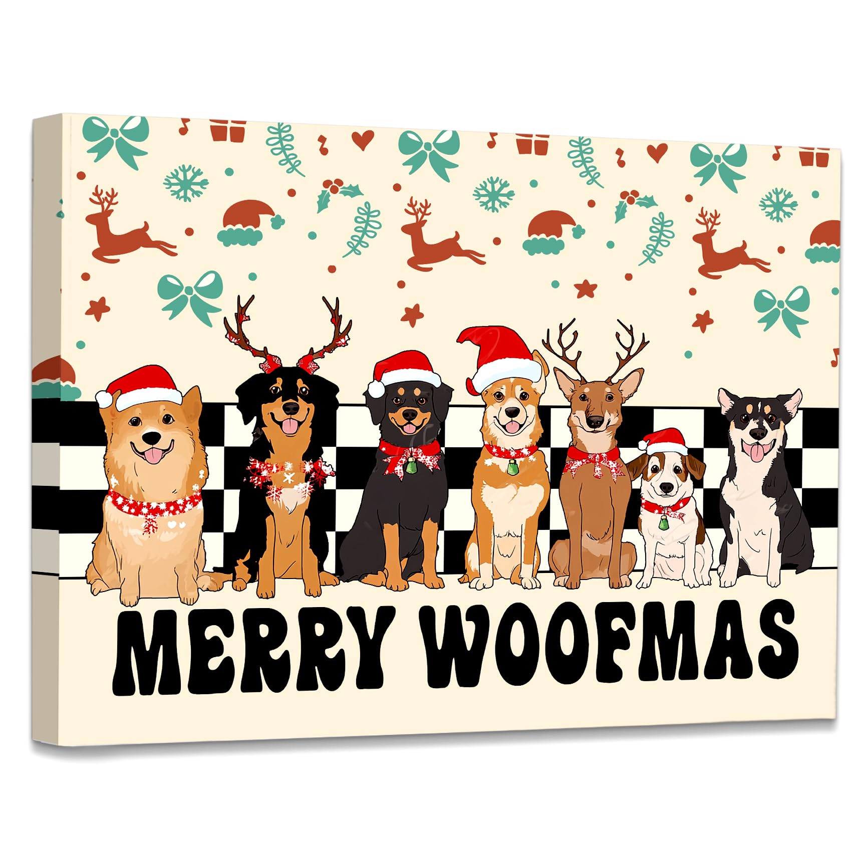 WODMIS Dog Christmas Wall Decor Framed Canvas Wall Art, Merry Christmas Farmhouse Decorations, Funny Merry Woofmas Wall Decor Canvas Home Decorations for Home Living Room Wall Decor 11x14