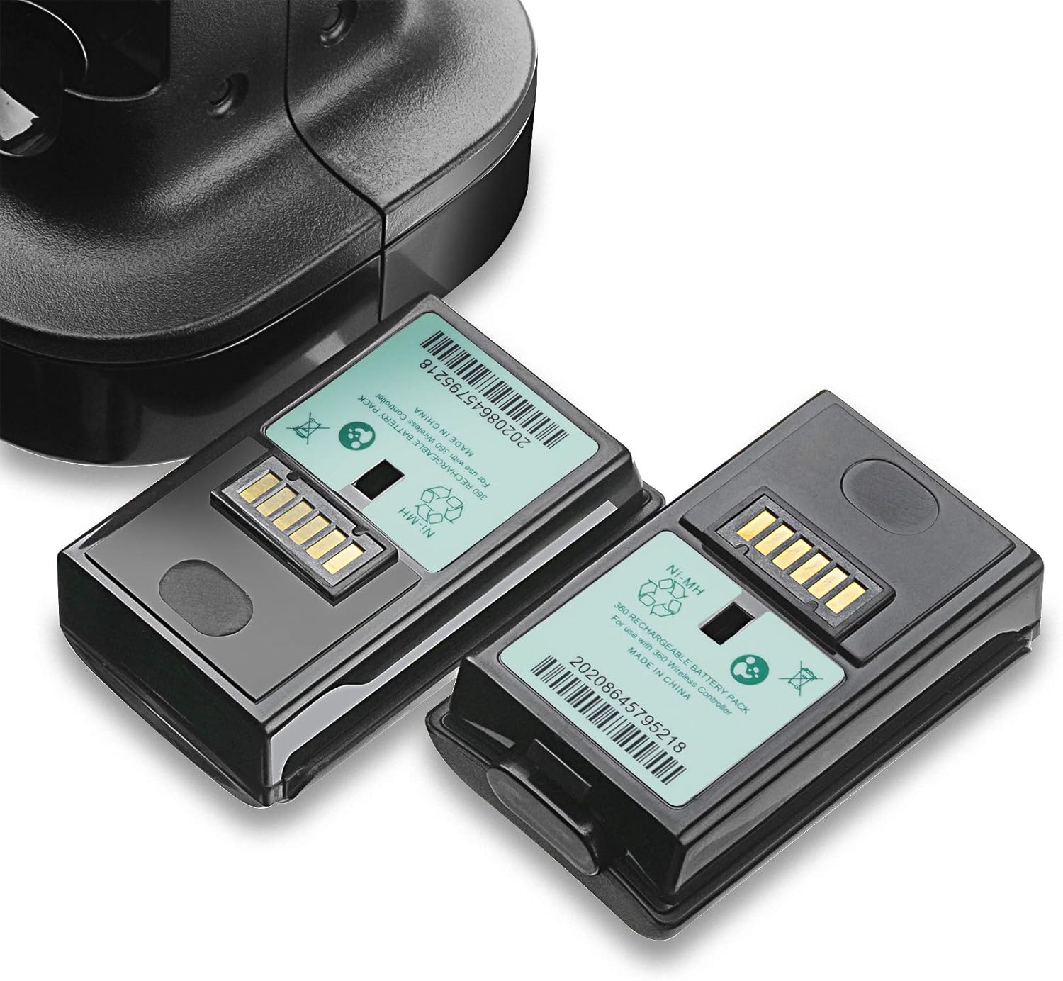 VSEER Compatible with Xbox 360 Controller 2 Pack Rechargeable Battery with Dual Charging Station Dock Stand Base (2pcs 1200mah High Capacity Controller Batteries and Docking Charger)