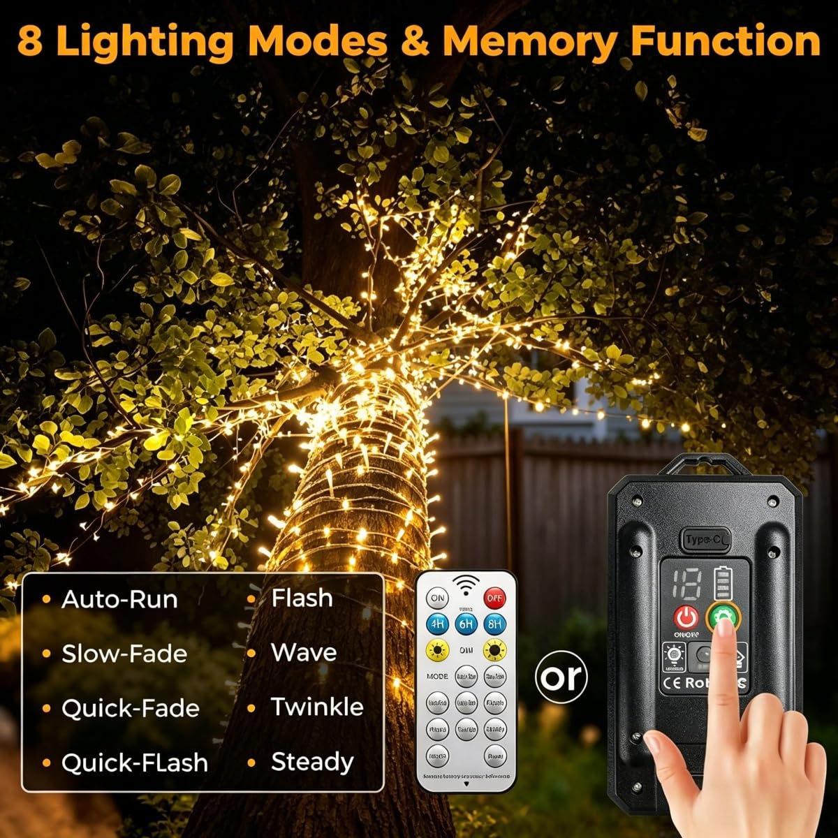 Catena Luminosa Esterno Solare, Luci Solari da Esterno Giardino 8 Modalità Impermeabile con Telecomando, Luci Decorative per Patio Terrazze Festival Matrimoni (Colorato,102M 1000LED)
