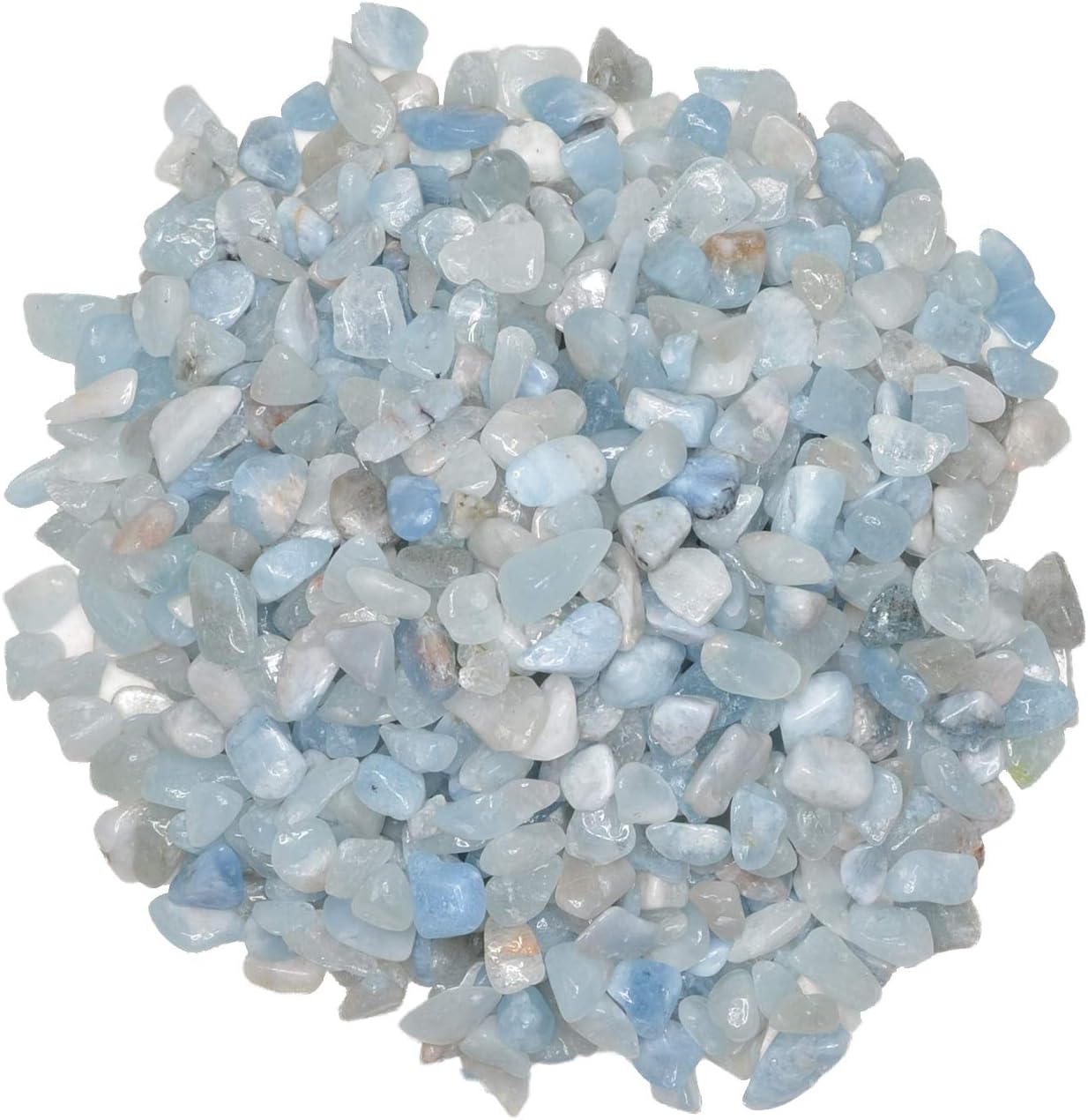 Hypnotic Gems: 5 lbs of Polished Aquamarine Natural Rock Chips with Info Card - Tumbled Stones for Vases, Fountains, Art and Crafts, Jewelry Making, Crystal Healing and More!