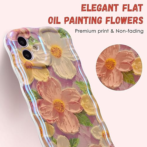 Miniatura 2 de QLTYPRI Funda para iPhone 11, Colorido Láser Retro Pintura Al óleo Patrón De Flores Lindo Marco De Onda Rizada Exquisita Caja Del Teléfono Para