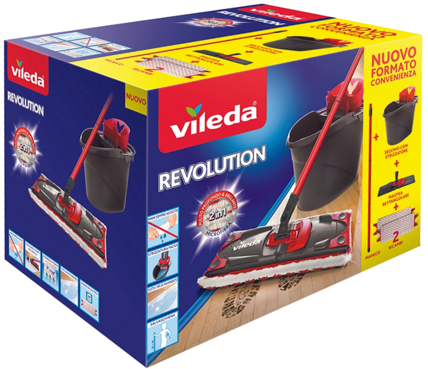 Vileda Supermocio Revolution completo con escurridor y fregona con paño de microfibra Sistema de caja