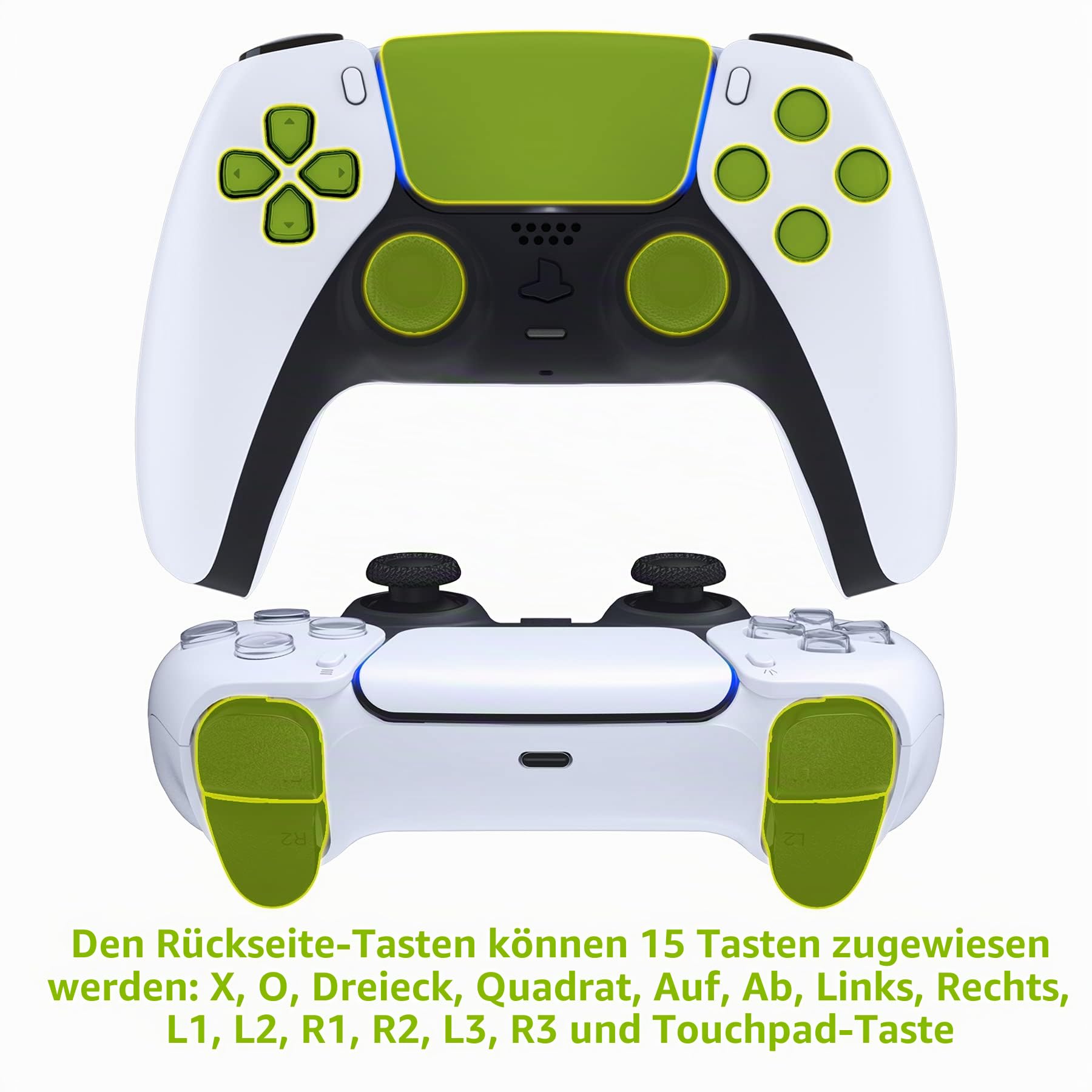 eXtremeRate Programmierbares Rise Remap Kit für ps5 Controller BDM-030/040/050, Remap Platine & Gummiert Griff Rücken Gehäuse/Case & Rise Rücktasten Paddles für ps5-Schwarz Weiß