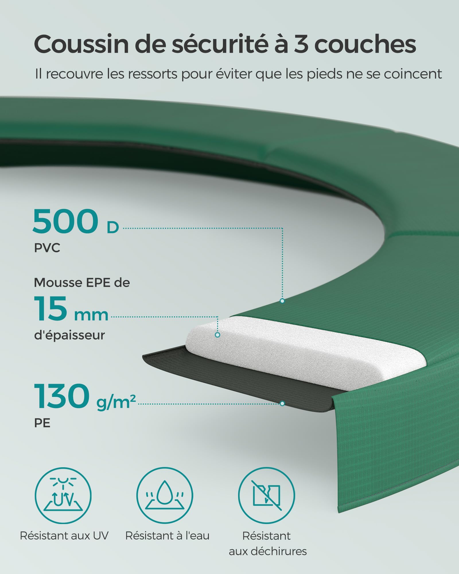 SONGMICS Trampoline pour Enfant, Filet de Protection, Coussin de Sécurité, Échelle, Cadre en Acier
