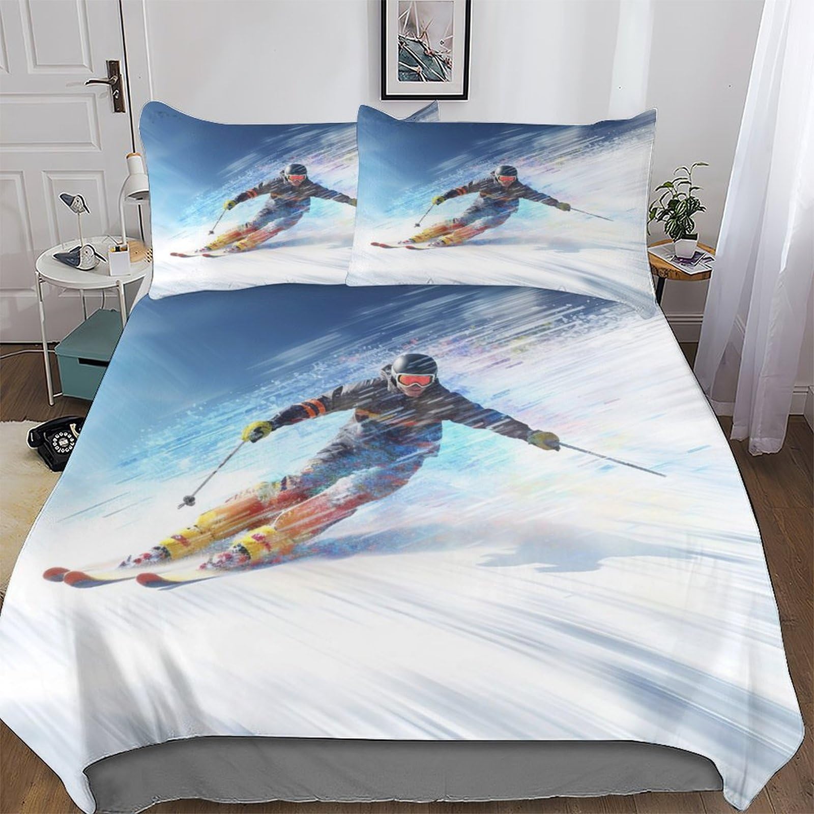 Housse de couette ski 220x240 cm avec taies d'oreiller en microfibre pour lit deux places