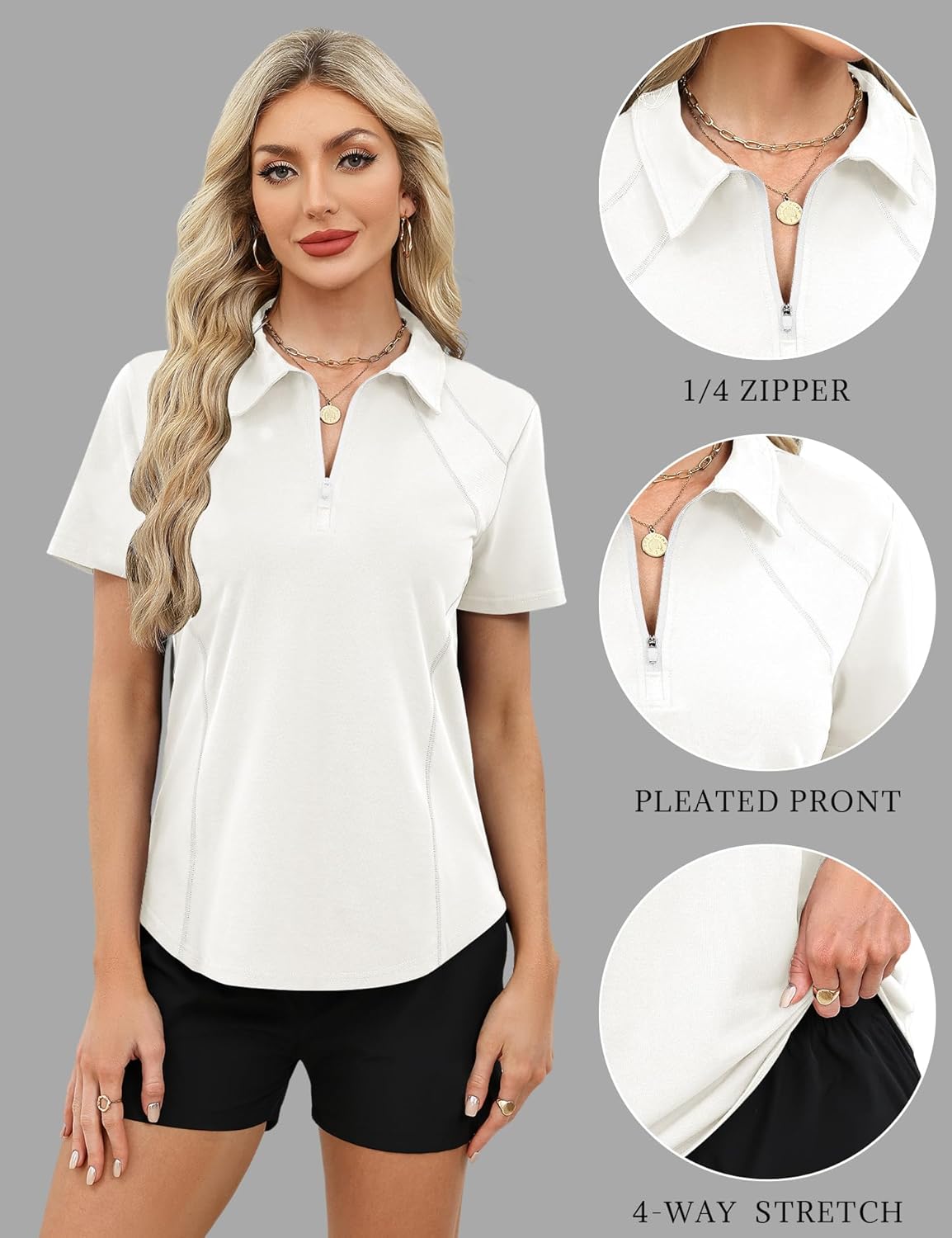 LUYAA Womens Golf Shirt Summer 1/4 Zip up Polo Shirts for Women Short Sleeve Moisture Wicking Gym Workout Tops - Image 4
