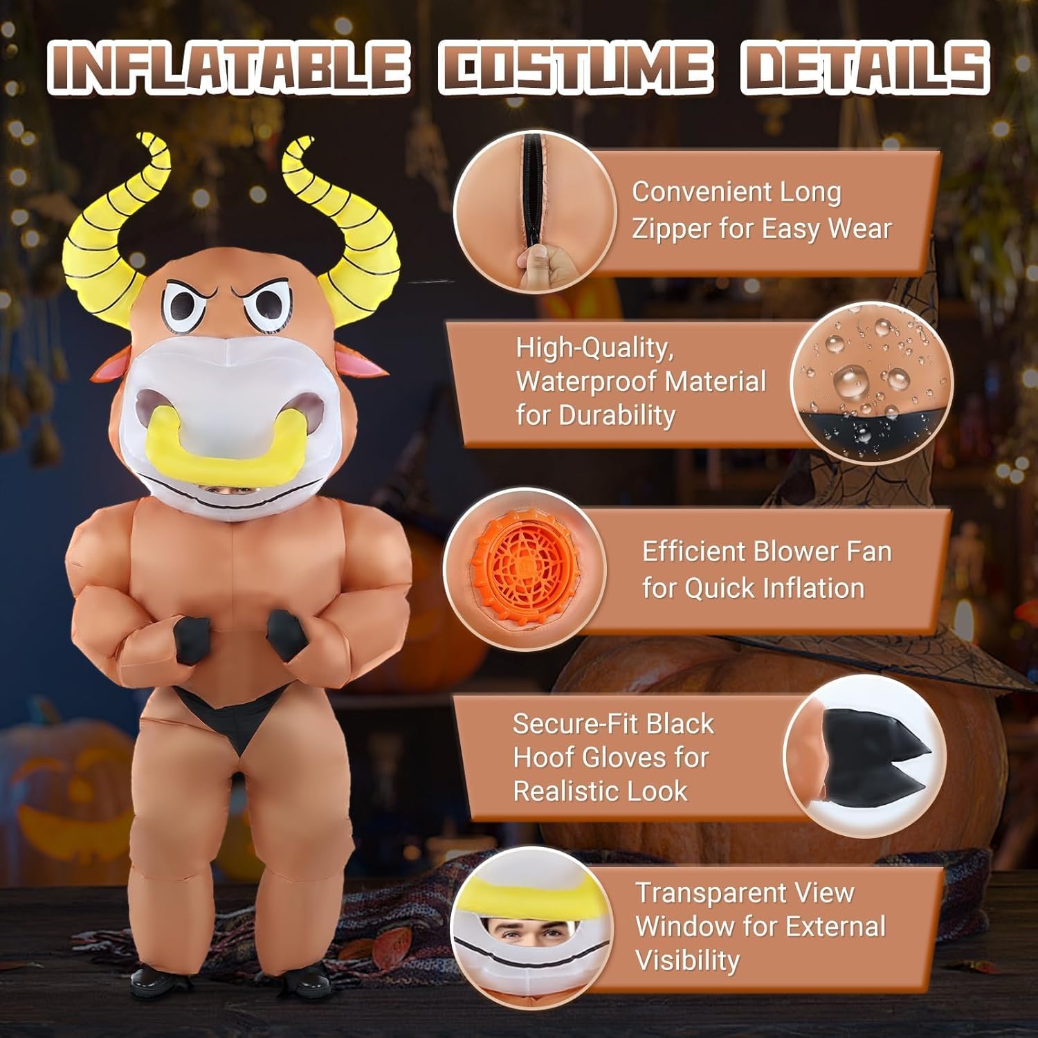 Inflatable Bull Costume for Adults Funny Muscle Suit Animal Outfit for Halloween Cosplay Party Festival Men & Women - Image 4