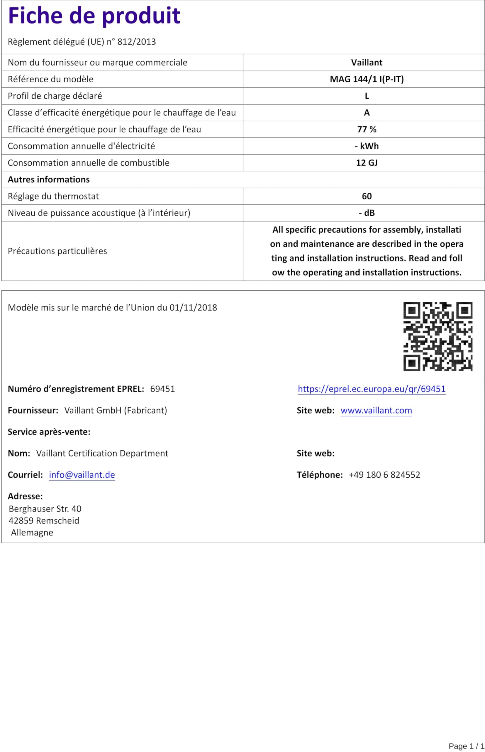 Vaillant Atmomag Chauffe-eau, 10022573