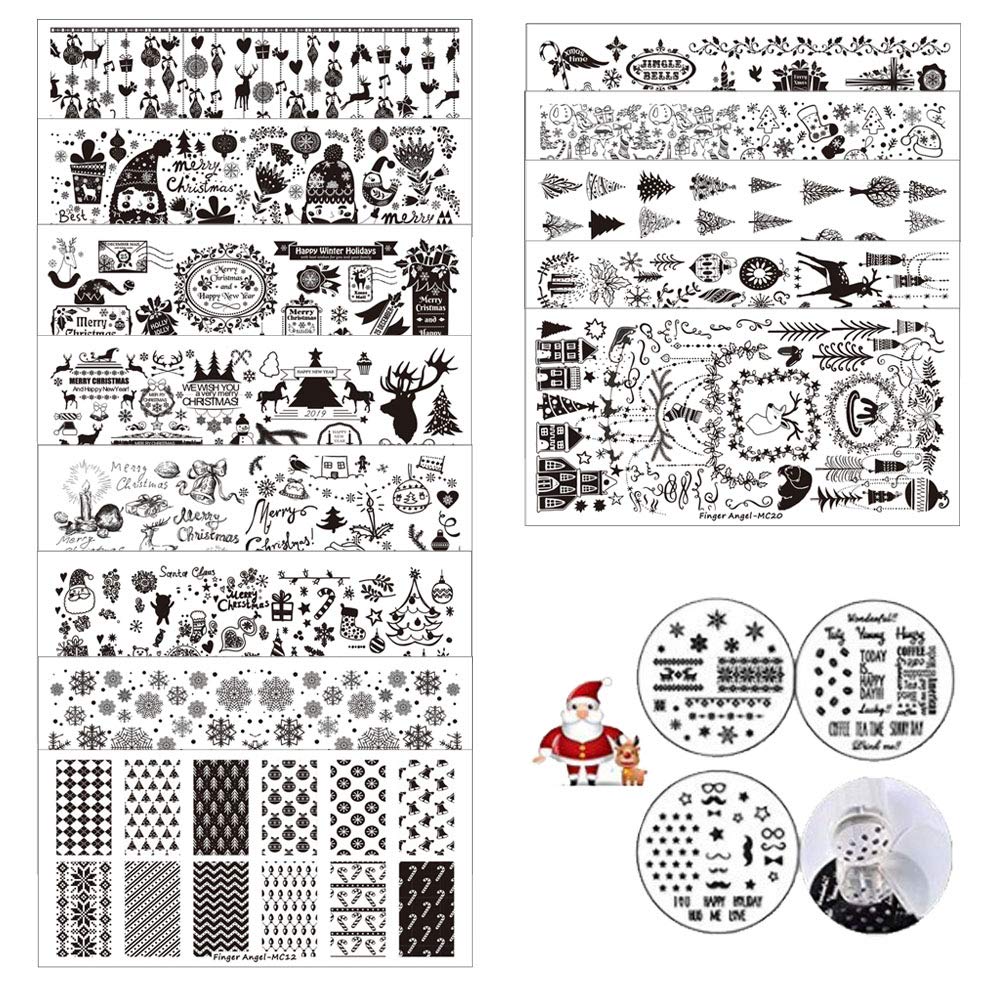 13Pcs Nail Template Christmas Design Stamping Nail Art Image Plate+ 1 Nail Stamper Scraper Sets Nail Art Stamping Plates Nail Stamp Plate Nail Art Tools