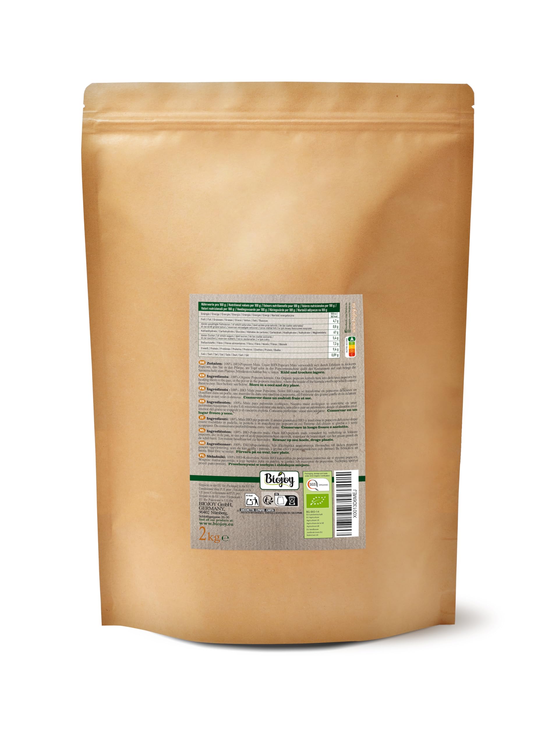 Biojoy Maïs pour Pop-corn BIO (2 kg), sans additifs