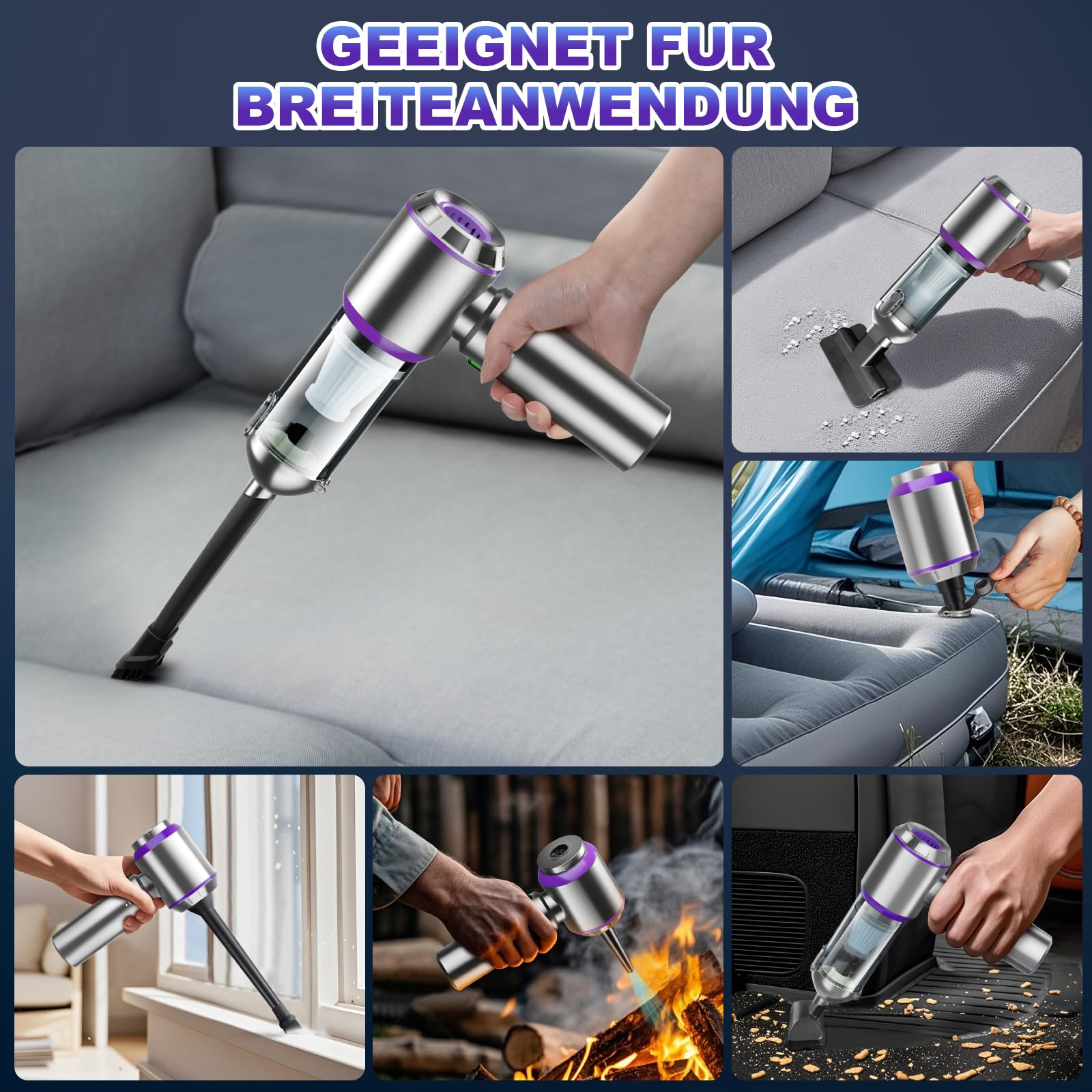Aspiradora de mano con batería, 4 en 1, aspiradora de mano inalámbrica, 22000 PA, ganador de prueba, 3 marchas, 200000 rpm, mini aspiradora para coche, cocina, PC, sofá, oficina y limpieza de pelo de