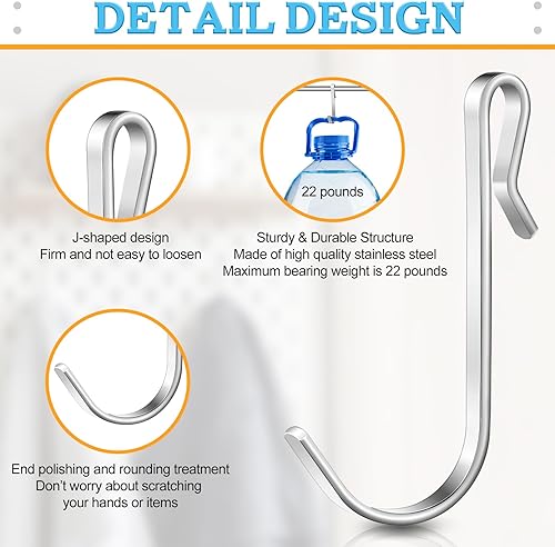 Miniatura 3 de Lyrow 40 ganchos en J para estantes de alambre de acero inoxidable con clip en estante de alambre de metal, gancho de rejilla para fregadero para