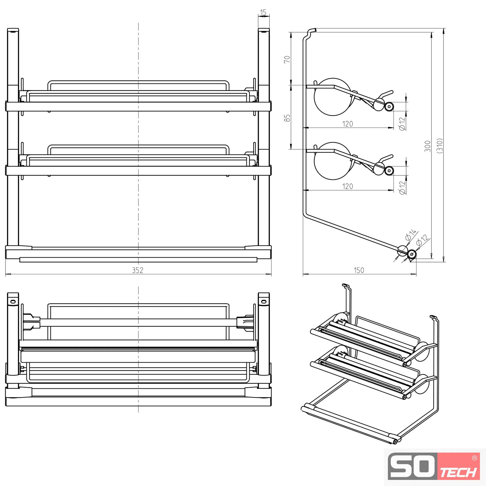 SOTECH Linero Style 352 x 150 x 310 mm portarrollos Acero Inoxidable 3 | niveles para colgar