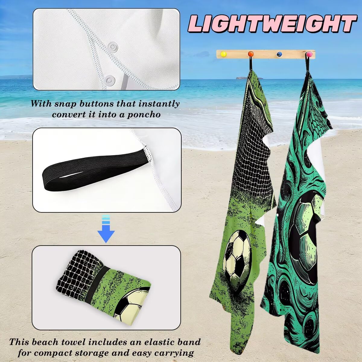 Ręcznik plażowy z mikrofibry, duży ręcznik plażowy 100 x 220 cm 2 sztuki, męski damski ręcznik gimnastyczny, odporny na piasek ręczniki plażowe, szybkoschnące ręczniki z mikrofibry do podróży (piłka
