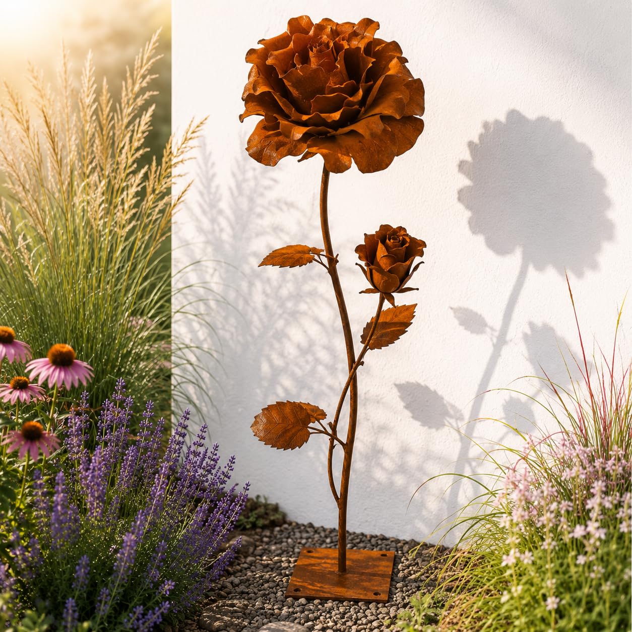 Terma Rost 3D Rose XXL 120 cm Höhe Rostblume Gartendeko rost Gartenfigur groß Metallfigur Garten Schild Dekostecker Rostgartendeko rostdeko Gartendeko Metall deko Metallstecker Edelrost