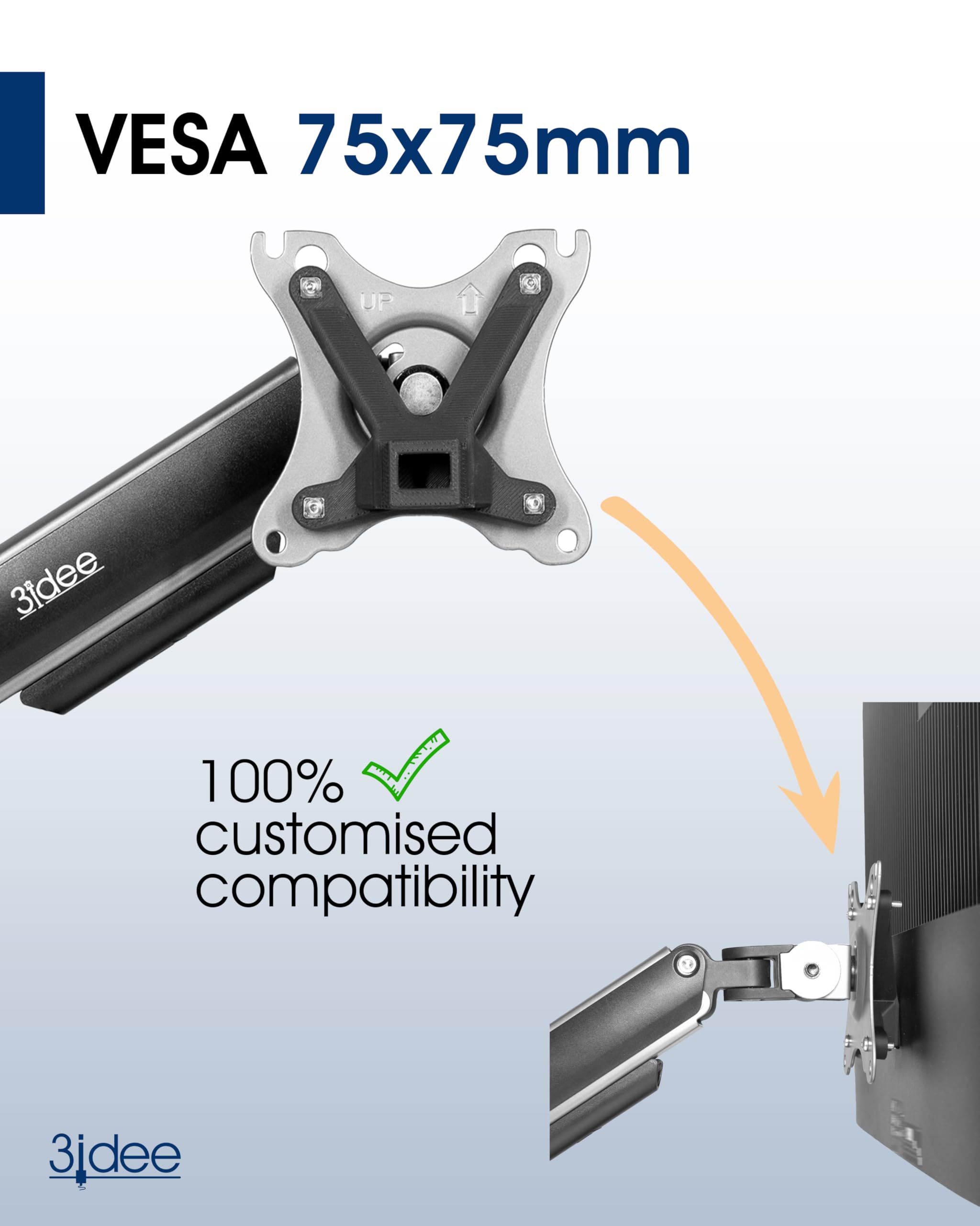 3IDEE Adapter VESA Kompatybilny z monitorem Acer (QG240YH3, QG270H3) - Adapter do montażu ekranu 75 x 75 mm - dla monitorów bez połączenia VESA do montażu na monitorze lub uchwycie ściennym