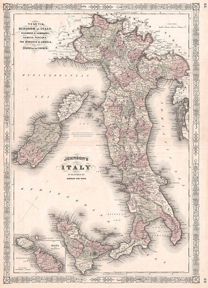 Amazon.co.jp: Posterazzi PDXFAS2053LARGE 1866 イタリア地図