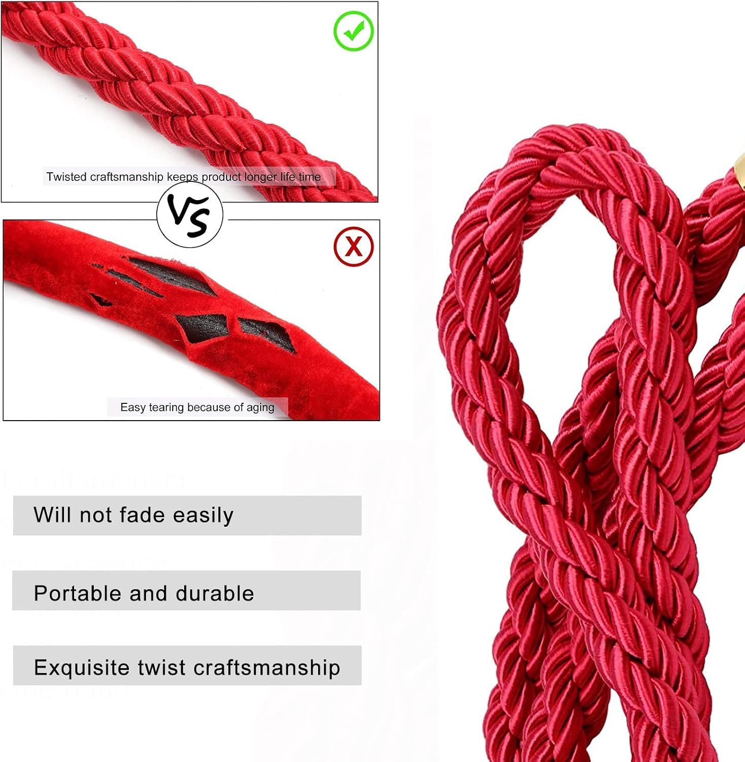 2 corde in nylon e canapa con ganci a scatto per eventi e controllo file