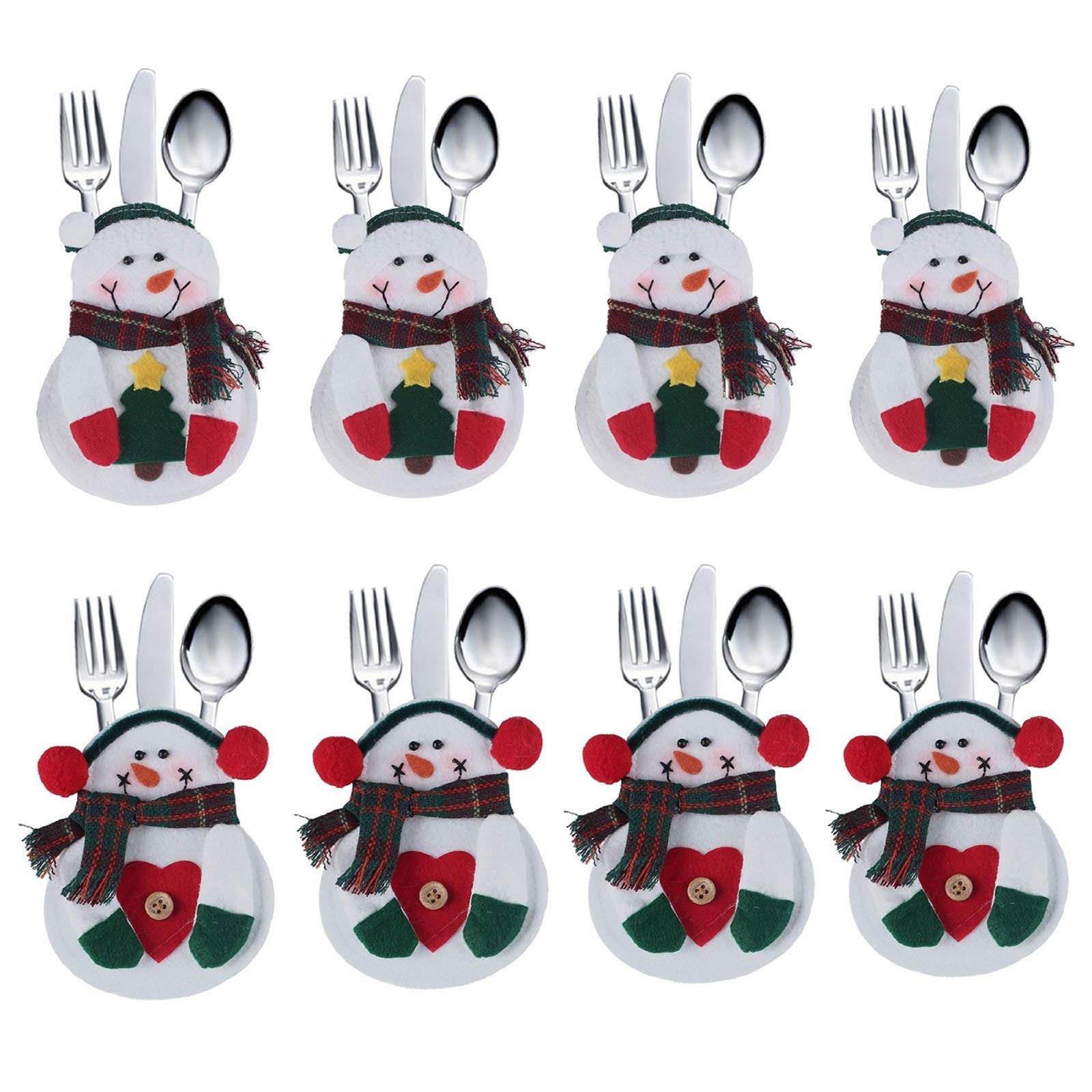 Deggodech 8pcs Christmas Kitchen Cutlery Silverware Holders Pockets Xmas Knife Spoon Fork bags Christmas Dinner Tableware Party Decorations Accessories - Christmas Snowman Shaped (Snowman)