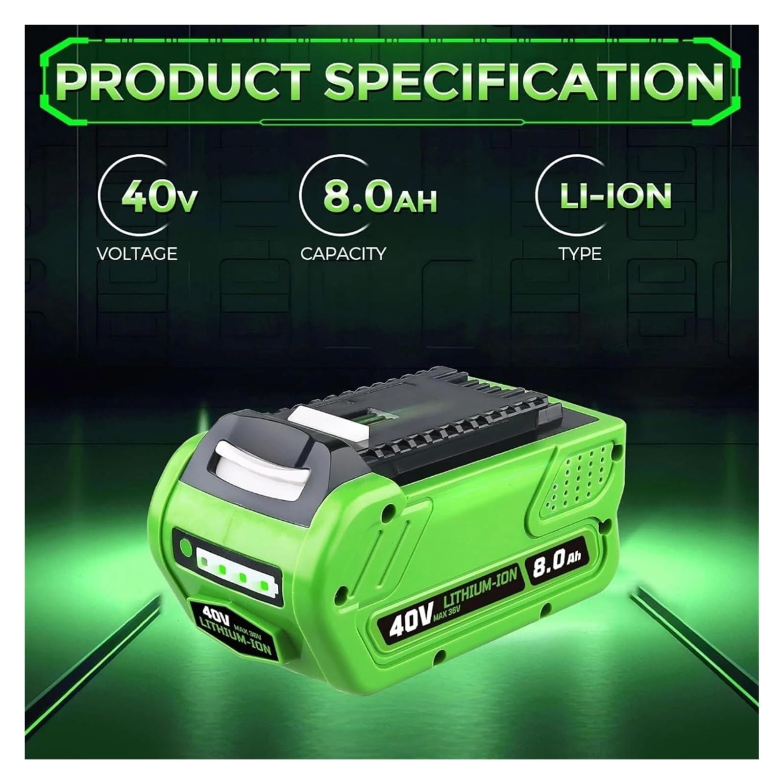 Batería de Repuesto de 8,0 Ah Compatible con Herramientas Greenworks G-MAX de 40 V (29472, 29462, 29252 y 20202) (batería de Iones de Litio de 40 V)