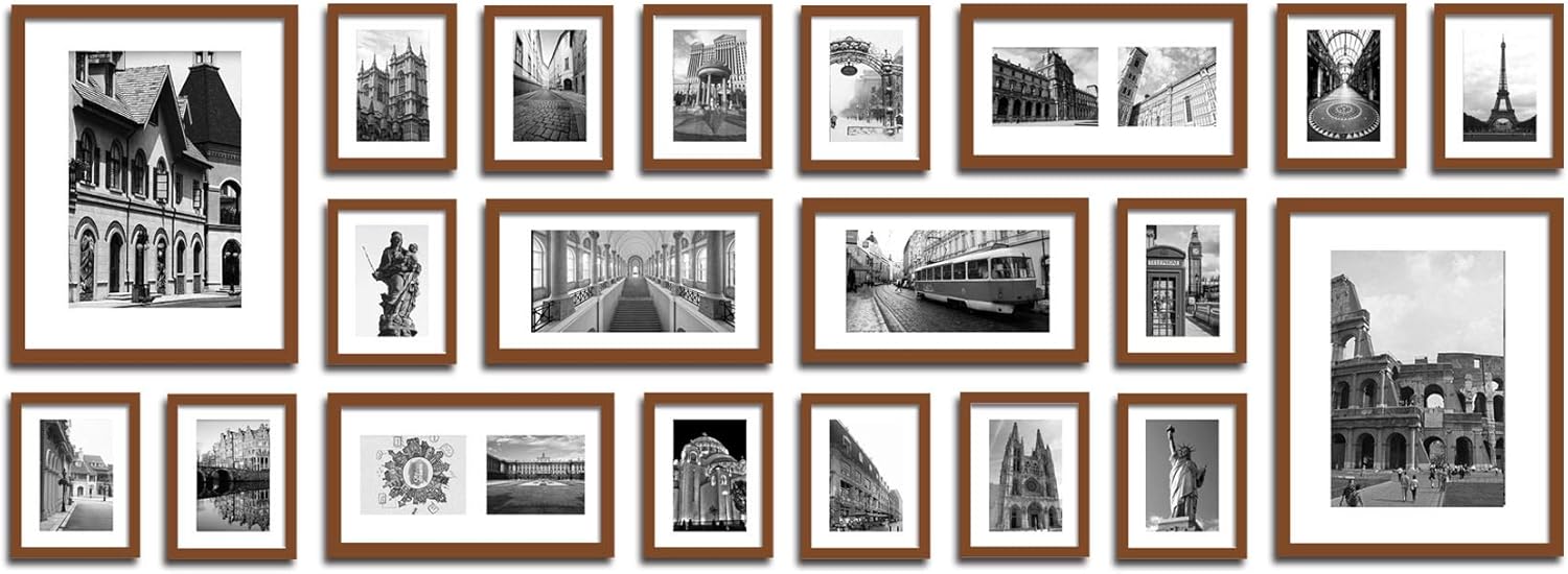 Lillyvale Large Multi Picture Photo Frames Wall Set 20 Pieces Set (Brown) Amazon.co.uk Home