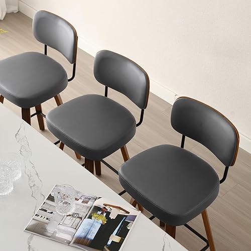 Miniatura 114 de Bekrvio Juego de 3 taburetes de bar giratorios de altura de mostrador, taburetes de bar tapizados de piel sintética con respaldo de ratán, sillas de