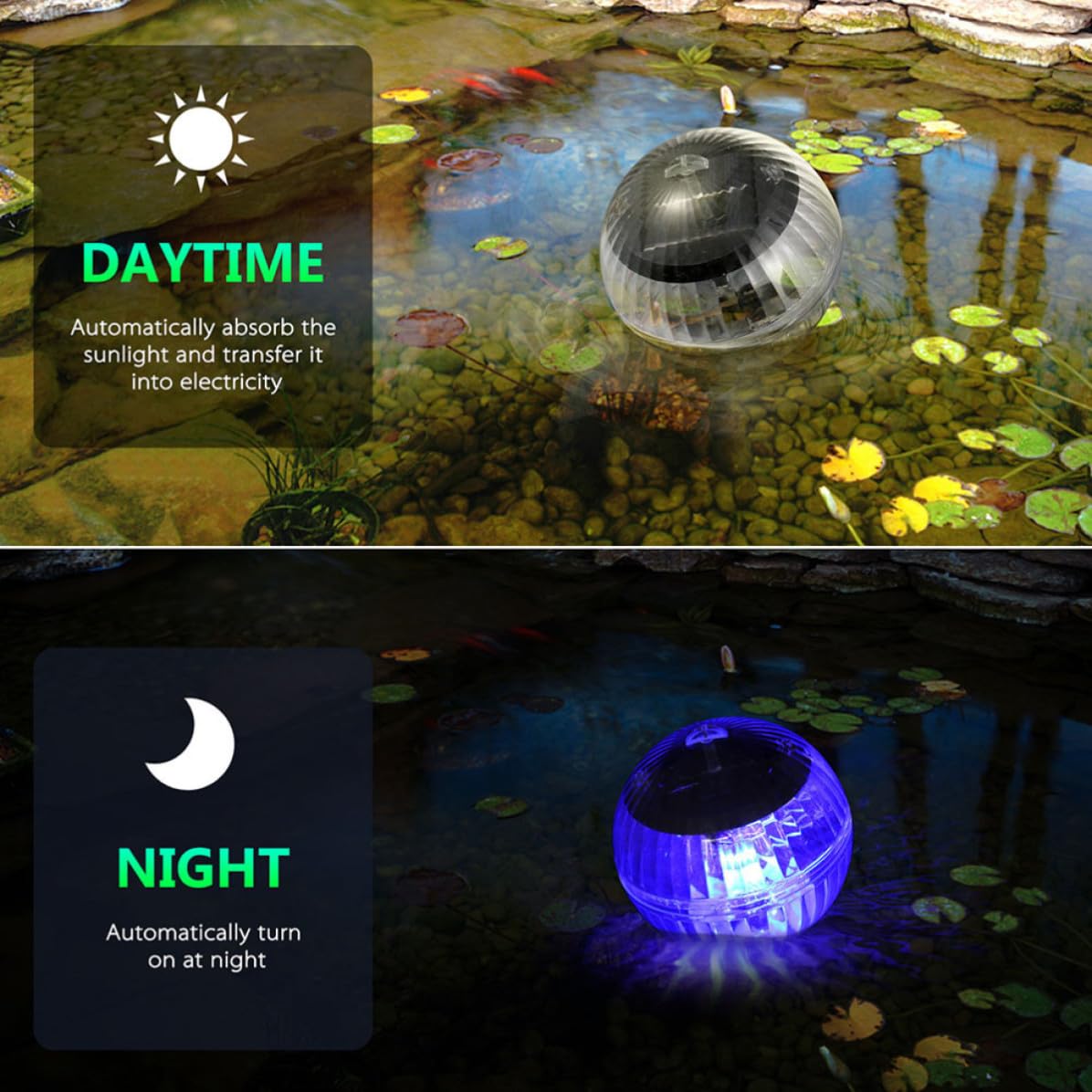 Lámpara Solar Flotante para Piscina y Jardín, Luz Que Cambia de Color, 4 Piezas, Material Plástico Resistente y Batería Recargable Incluida, Adecuado para Casa y Apartamento