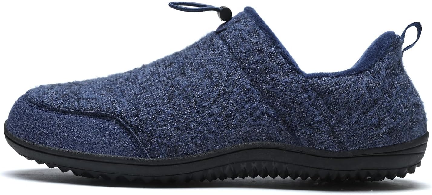 Jakcuz Men's Slip on Cotton Closed Back Slippers for Cold Weather Adjustable Elastic Band Design Winter Warm Walking Shoes for Indoor Outdoor