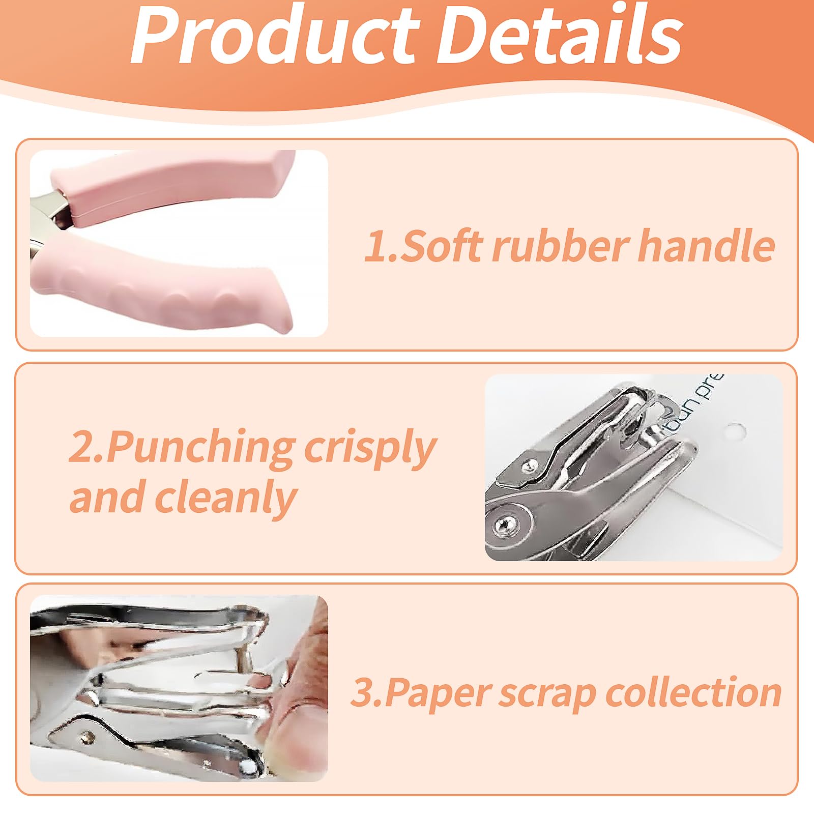 Wjelet Single Hole Punch, Pink Handheld Circle Puncher with Soft Grip, 3mm Handheld Hole Puncher, Ideal for DIY Crafts Office - Image 3
