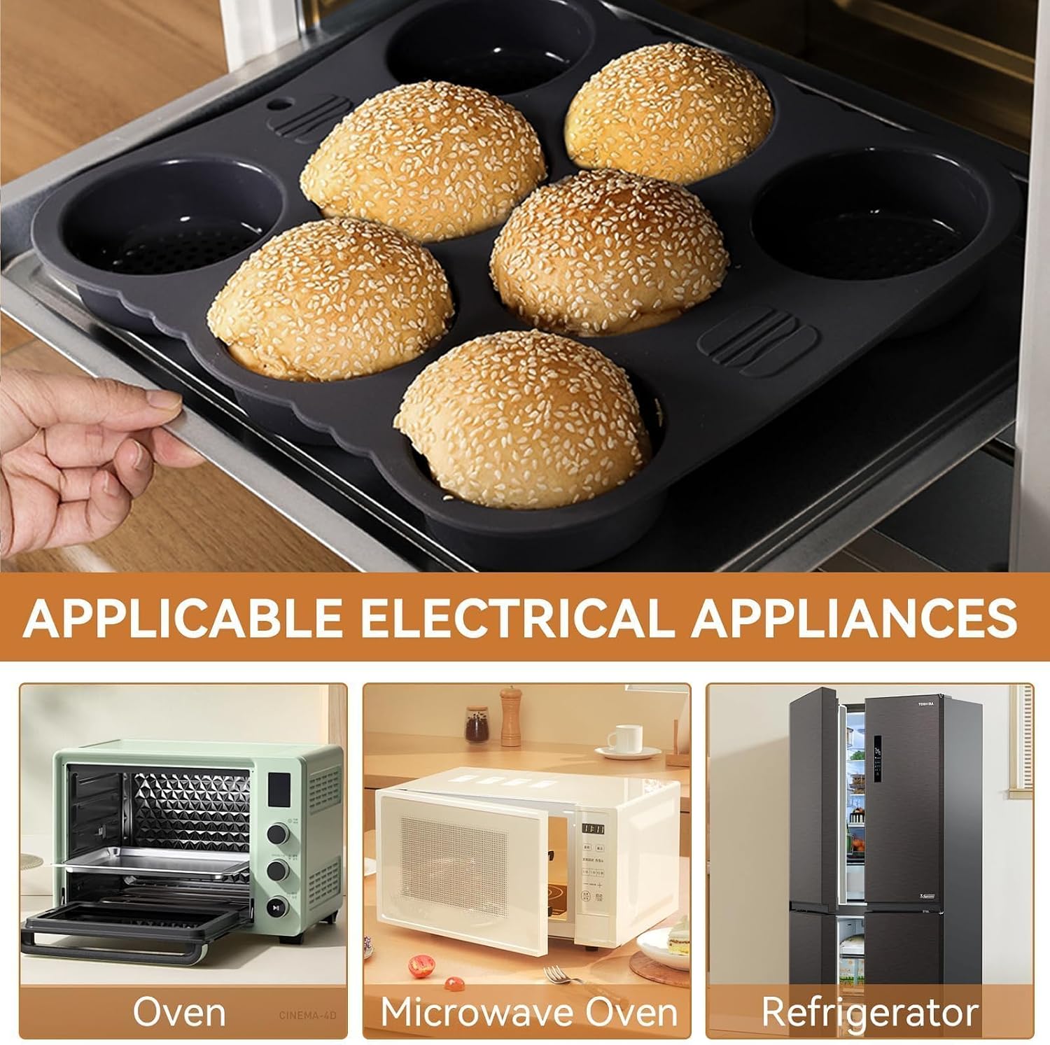 Hamburger Bun Pan, Silicone Hamburger Bun Mold and Silicone Pan 8 Cavity loaf pan Non Stick Baking Pan Perforated Hamburger Bun Mold Baking Pan for Homemade Buns
