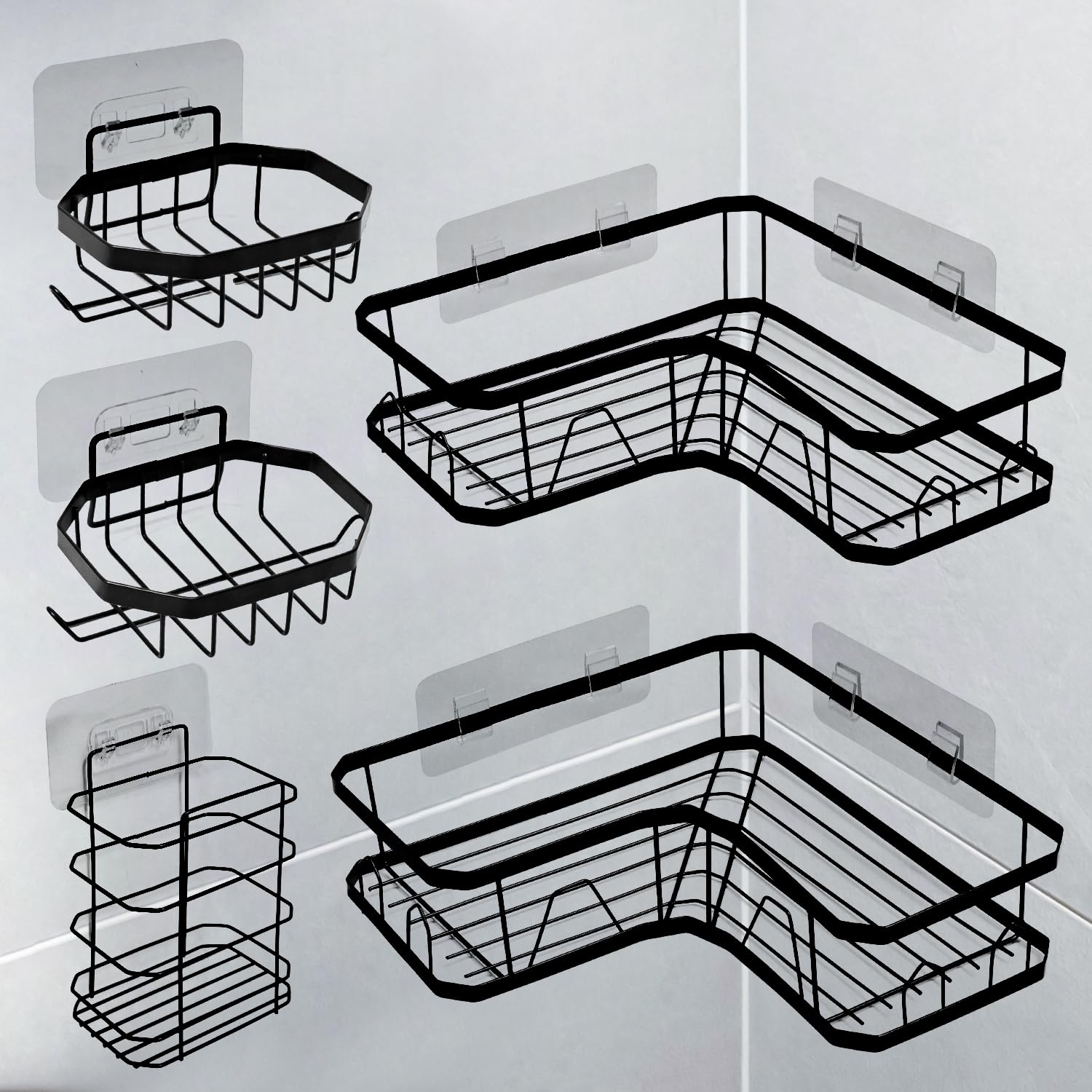 Socpuro 5-Pack Corner Shower Caddy with Soap Holder Adhesive Shower Organizer No Drilling Shower Shelf Set for Bathroom