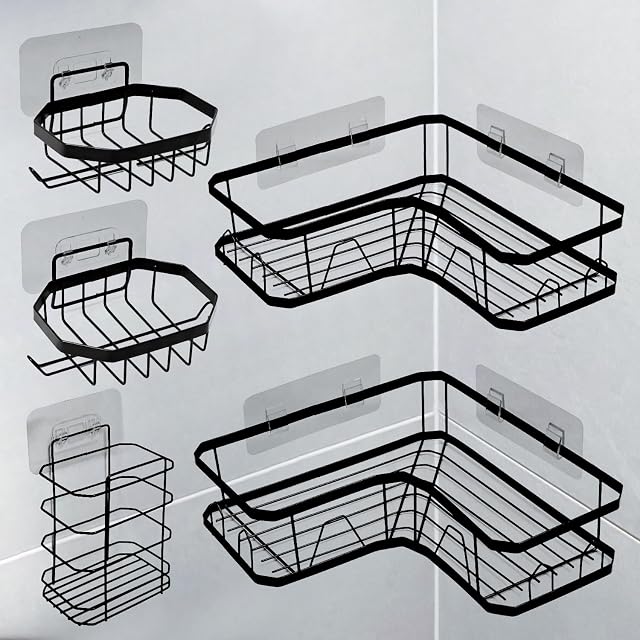 Socpuro 5-Pack Corner Shower Caddy with Soap Holder Adhesive Shower Organizer No Drilling Shower Shelf Set for Bathroom