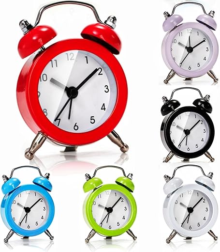 Noamus 6 Pcs Mini Twin Bell Alarm Clock, 2 Inch Loud Alarm, Small Cute Analog Alarm Clock, Vintage Travel Clock with Stereoscopic Dial for Bedroom Decor, Heavy Sleepers(6 Colors)