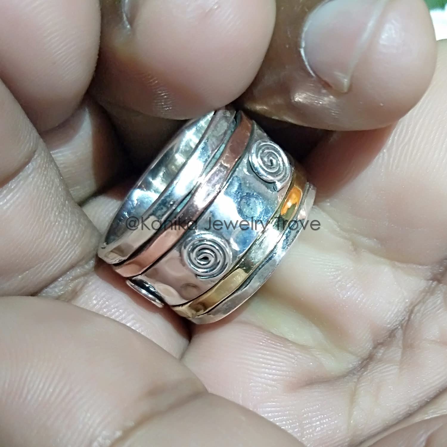 Angst Ring für Meditaion, 925 Sterling Silber Band, Spinner Ring aus Messing und Kupfer für Frauen, Geschenkring zum Muttertag Größe 7