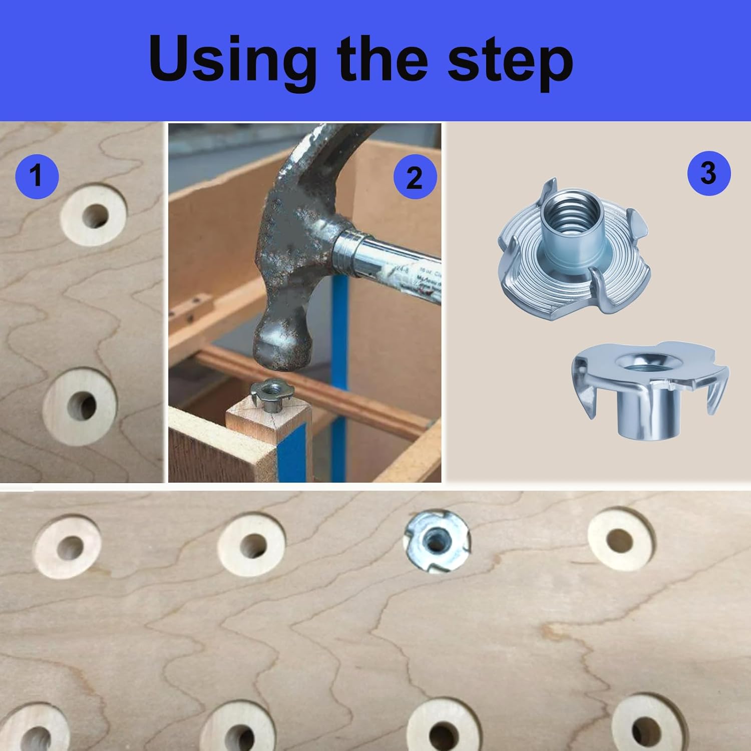 100pcs 1/4"-20 T-Nut, Zinc-Plated Steel Threaded Insert Corrosion Resistant,5/16" Barrel Length,4-Pronged Tee Nut for Wood,Rock Climbing Holds,Home,Cabinetry, Furniture,etc.