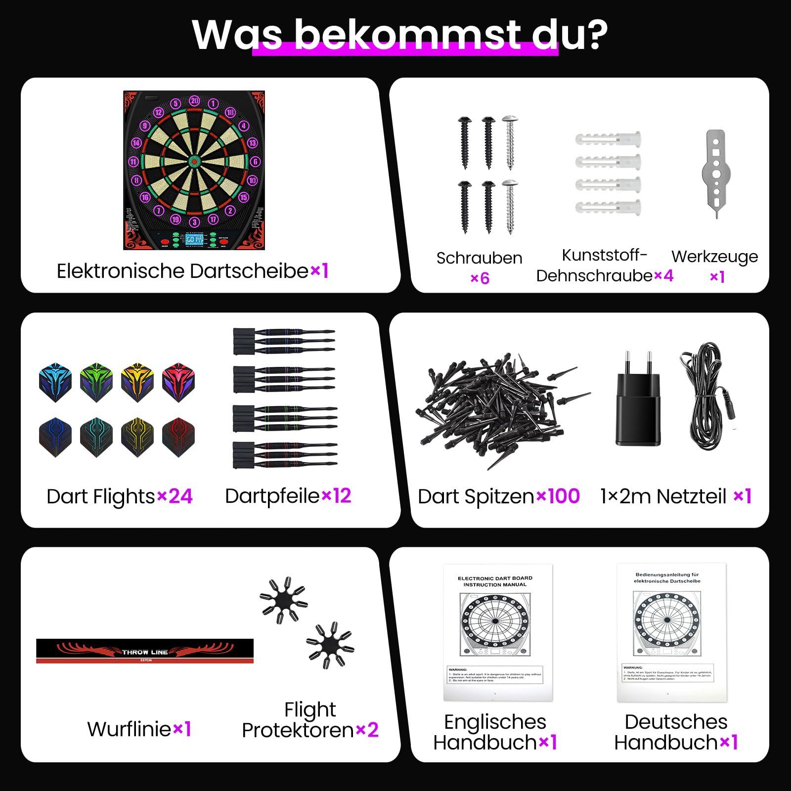 Mejasg Dartscheibe Elektronisch mit Deutsche Stimme&Beleuchteter Zahlenring | LCD-Display mit automatisch Zählen, 34 Spiele und 369 Variationen, Lautstärke 0-8, für 1-8 Spieler, für Hause Büro Bar Garage