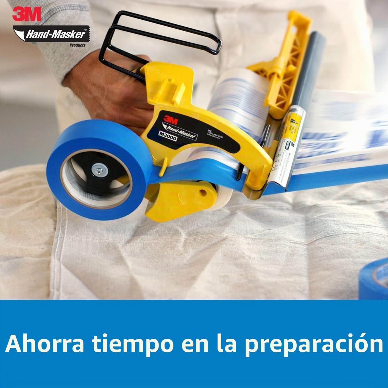 Hand-Masker 3M M3000 - Kit dispensador de cinta de pintor y película de enmascaramiento, 3M protege las superficies de salpicaduras de pintura, incluye hoja de 12 pulgadas, cinta de pintor