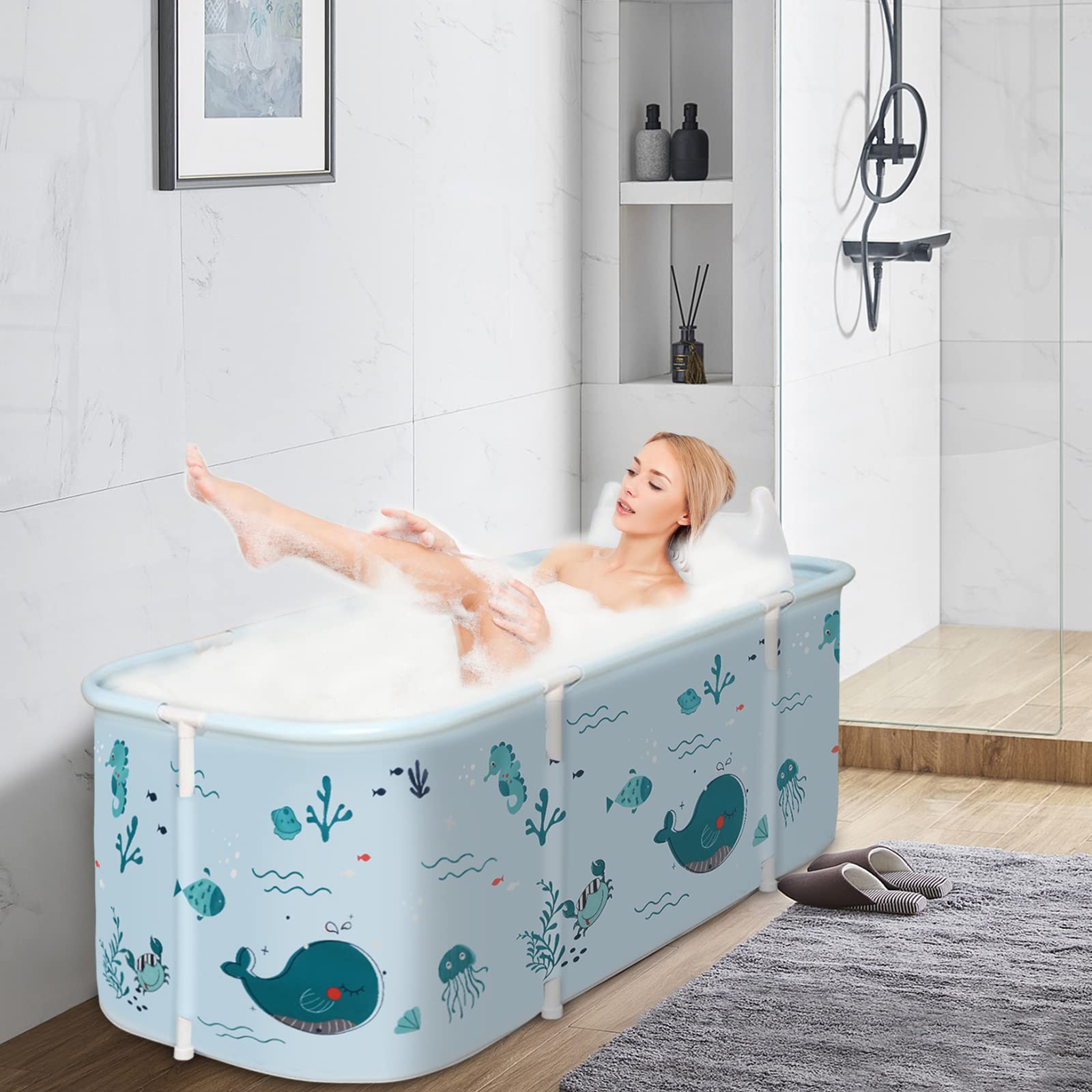 Vasca da bagno pieghevole, vasca da bagno portatile a 3 strati, vasca da bagno in PVC per adulti e bambini (Animato-140cm)