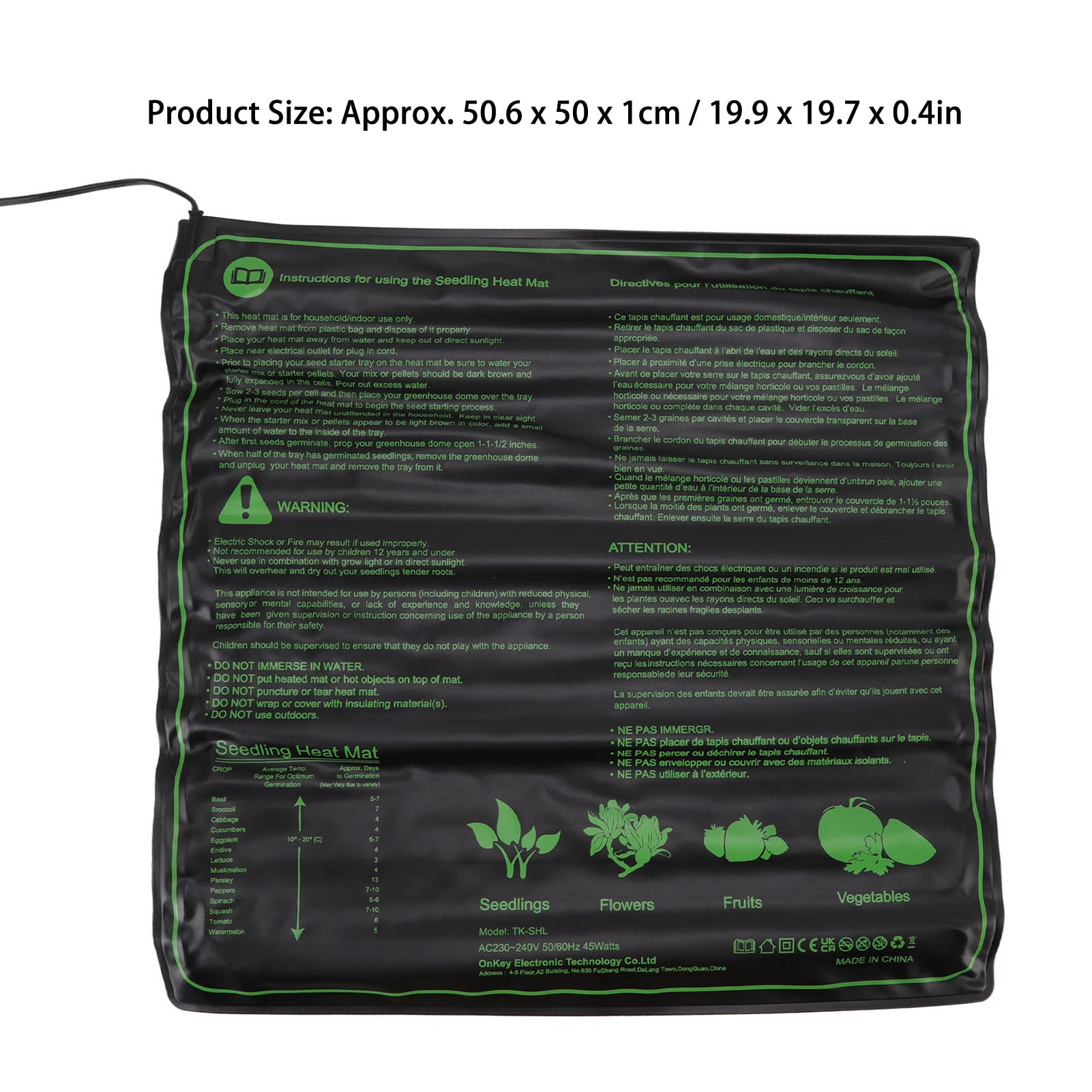 Alfombrilla térmica impermeable para plántulas de 50X50cm, almohadilla calefactora hidropónica cálida para plantas, almohadillas de temperatura constante para crecimiento(EU)