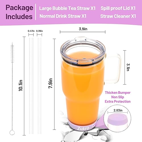 Miniatura 4 de Zukro Vaso de vidrio de 32 onzas con asa y pajilla, vaso de vidrio de borosilcato para agua para café helado, batido, bebidas calientes y frías,