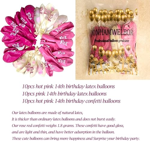 Miniatura 2 de Jonhamwelbor Globos decorativos de feliz cumpleaños número 14 para niñas, paquete de 30 globos de 12 pulgadas para niñas de 14 años, globos de