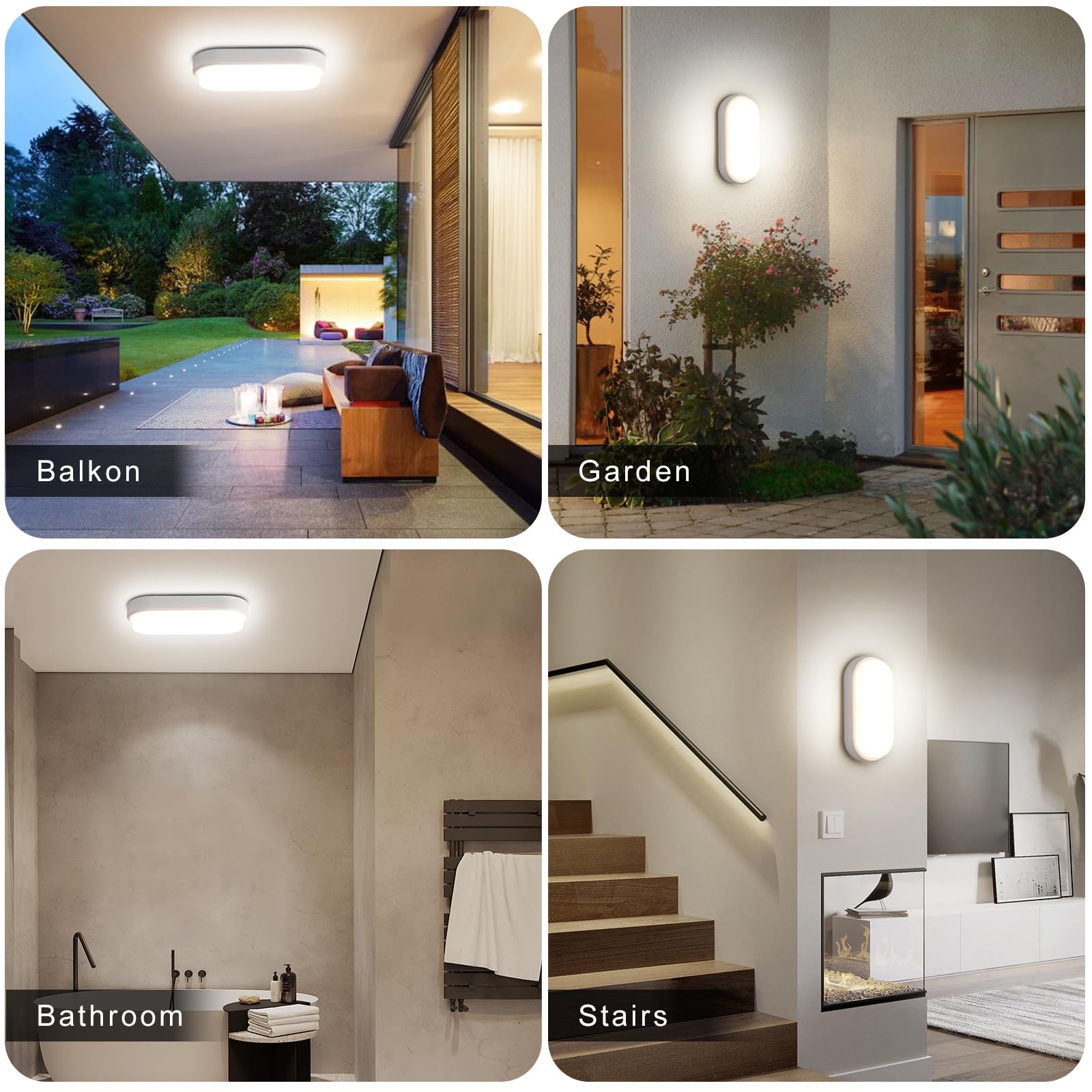 Luz LED con Sensor de Movimiento, 18W 1800LM Plafon con Sensor Crepuscular, 4000K Aplique Pared Interior, IP54 Lampara Techo Baño para Exterior Escaleras Pasillo Garage Sotano Balcon, 1 Pack
