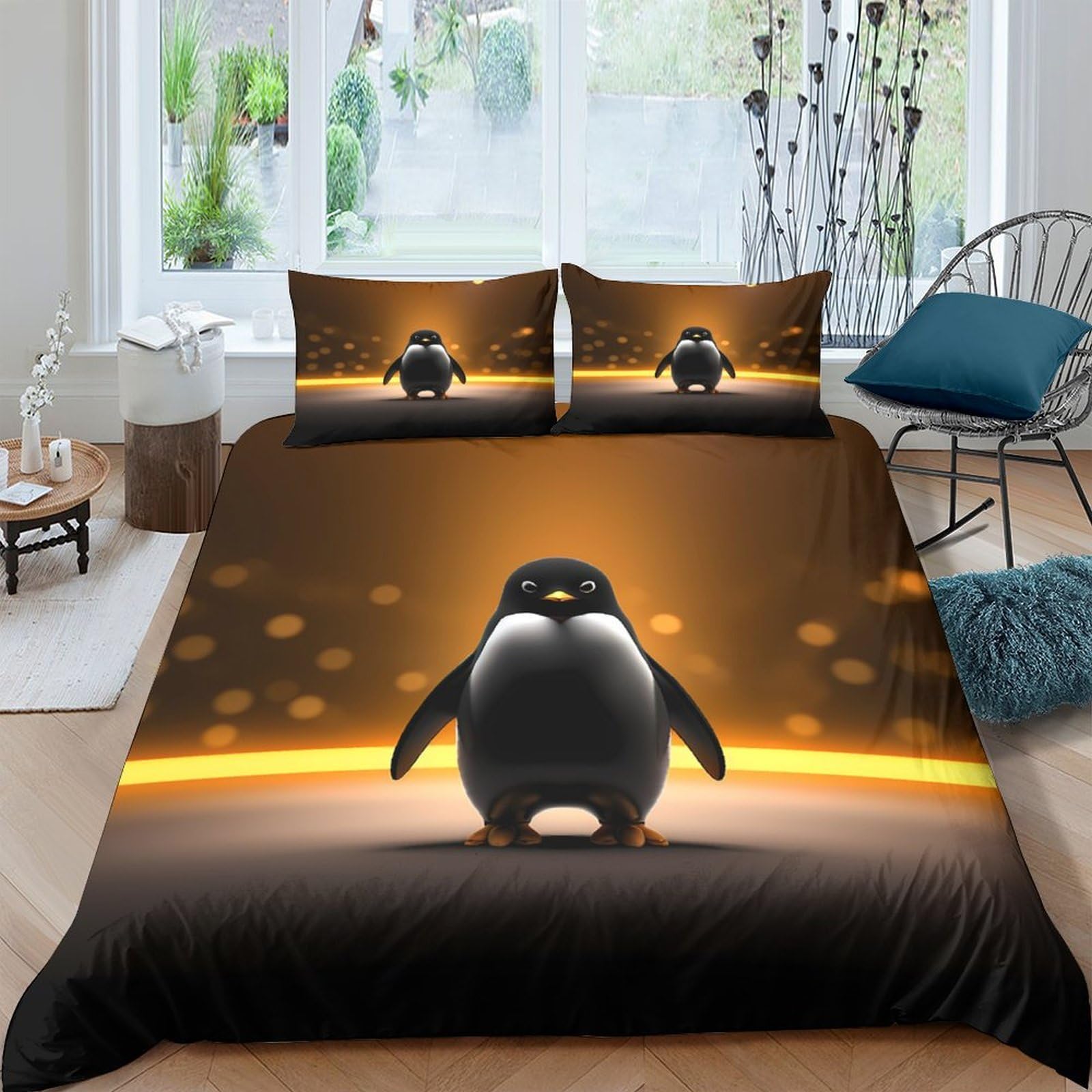 XFKLYNVCJ 3D Printed Penguin standing Comforter Cover Brushed Microfiber D animated style Bedding Cover Lightweight Easy Care for Housewarming Gift New Homeowners Bedding Use Double（200x200cm）